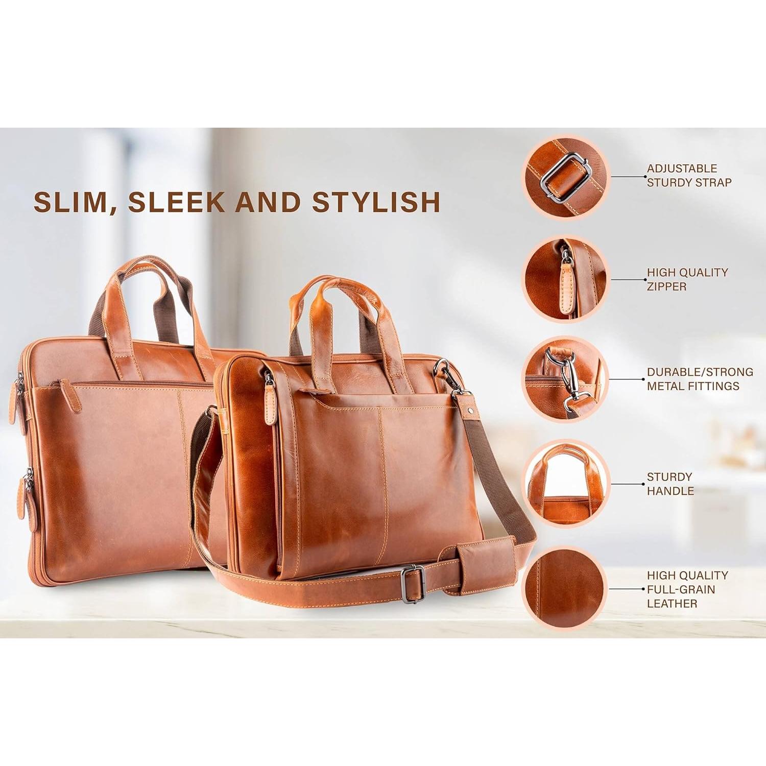 Bolsa de cuero genuino Liberty para laptop 15.6" marrón