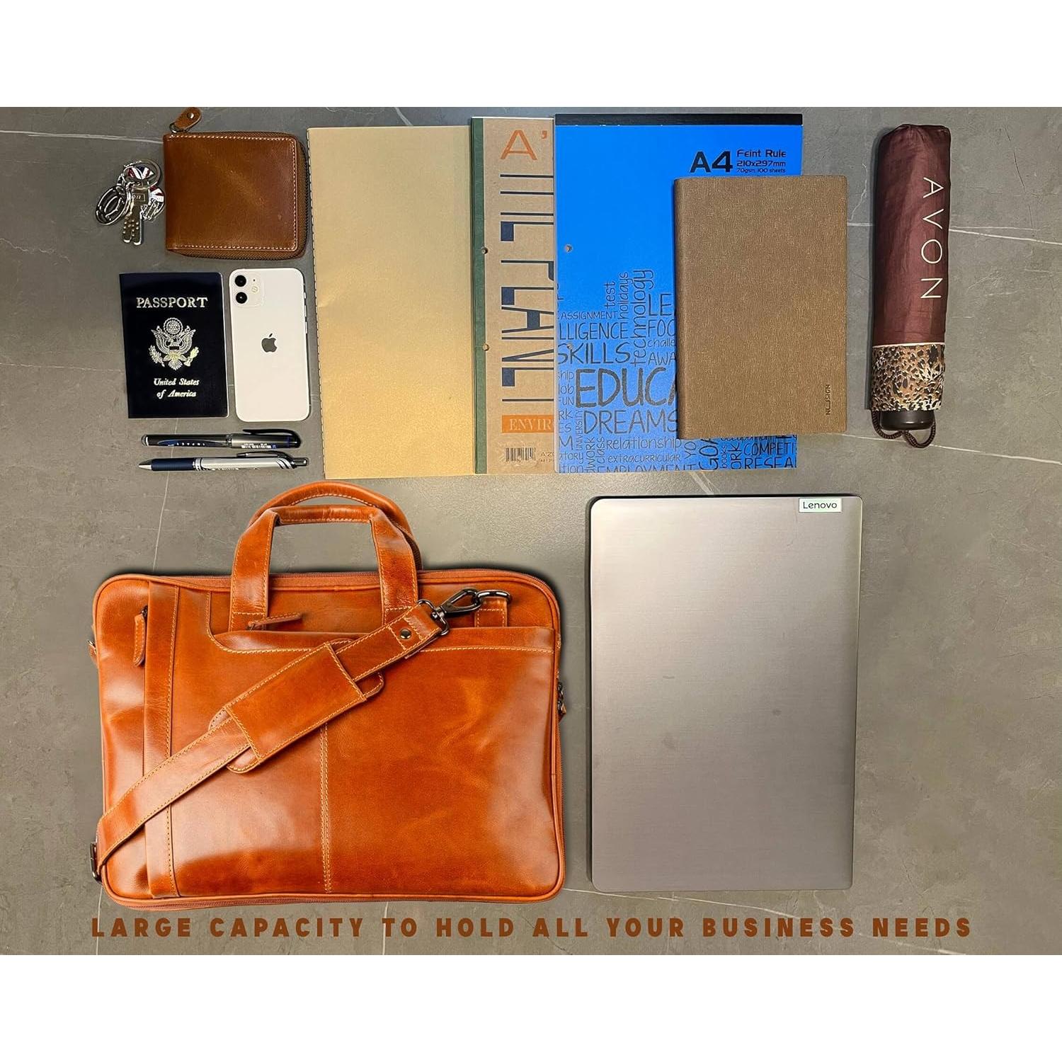 Bolsa de cuero genuino Liberty para laptop 15.6" marrón