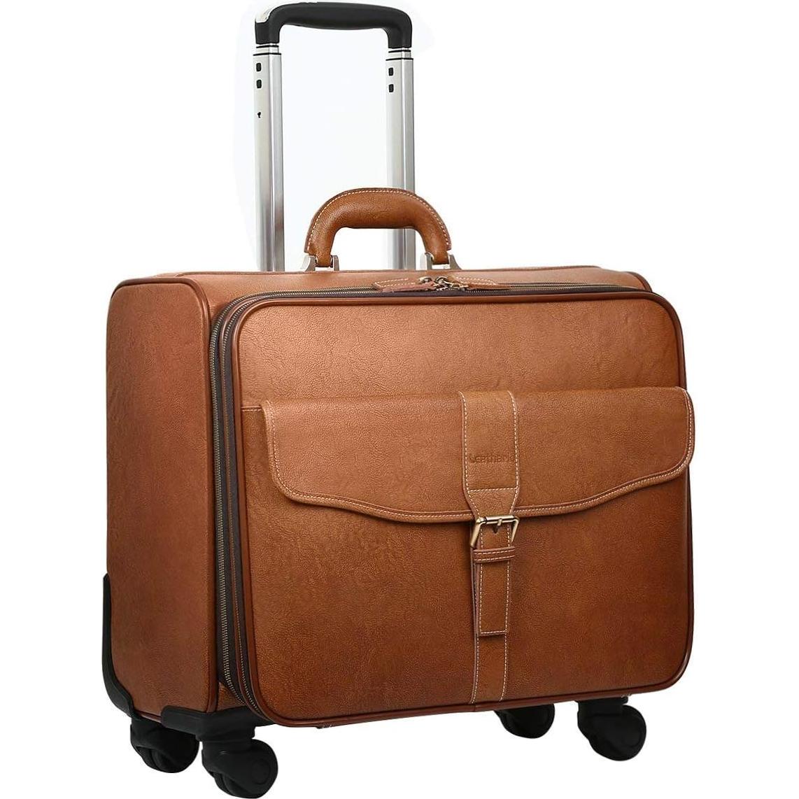Maletín de Cuero con Ruedas Leathario 53x18x31cm Marrón