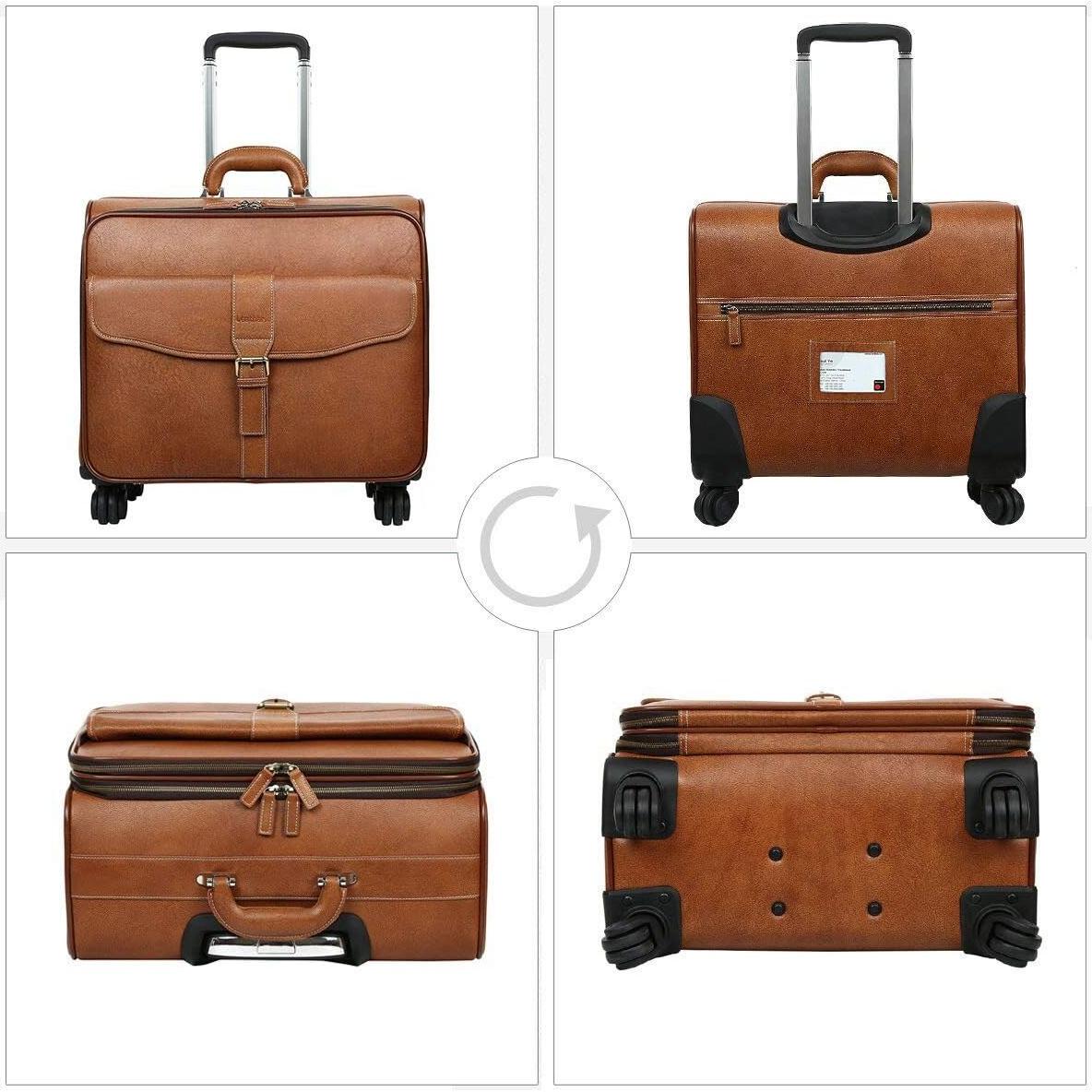 Maletín de Cuero con Ruedas Leathario 53x18x31cm Marrón