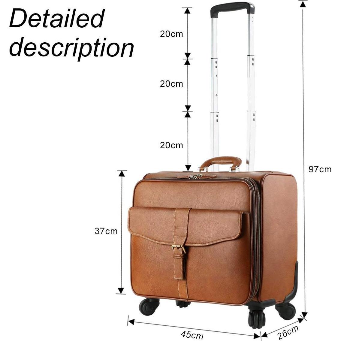 Maletín de Cuero con Ruedas Leathario 53x18x31cm Marrón