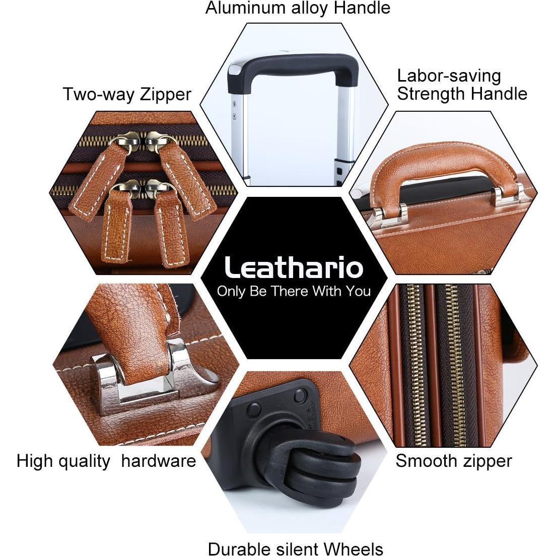 Maletín de Cuero con Ruedas Leathario 53x18x31cm Marrón