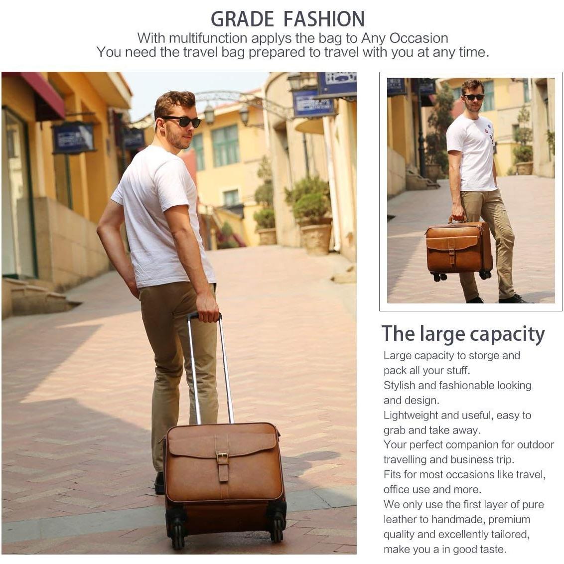 Maletín de Cuero con Ruedas Leathario 53x18x31cm Marrón