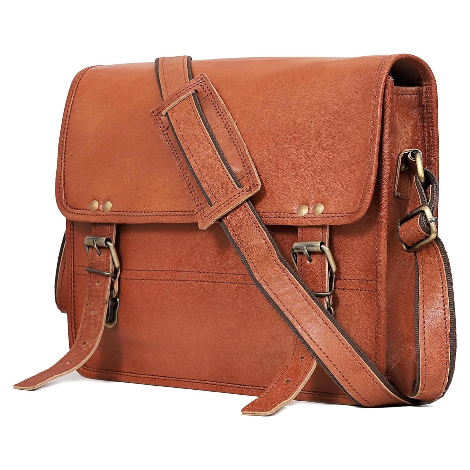 Bolsa de Mensajero de Cuero Genuino CUERO Mediana 35.5x27.9cm