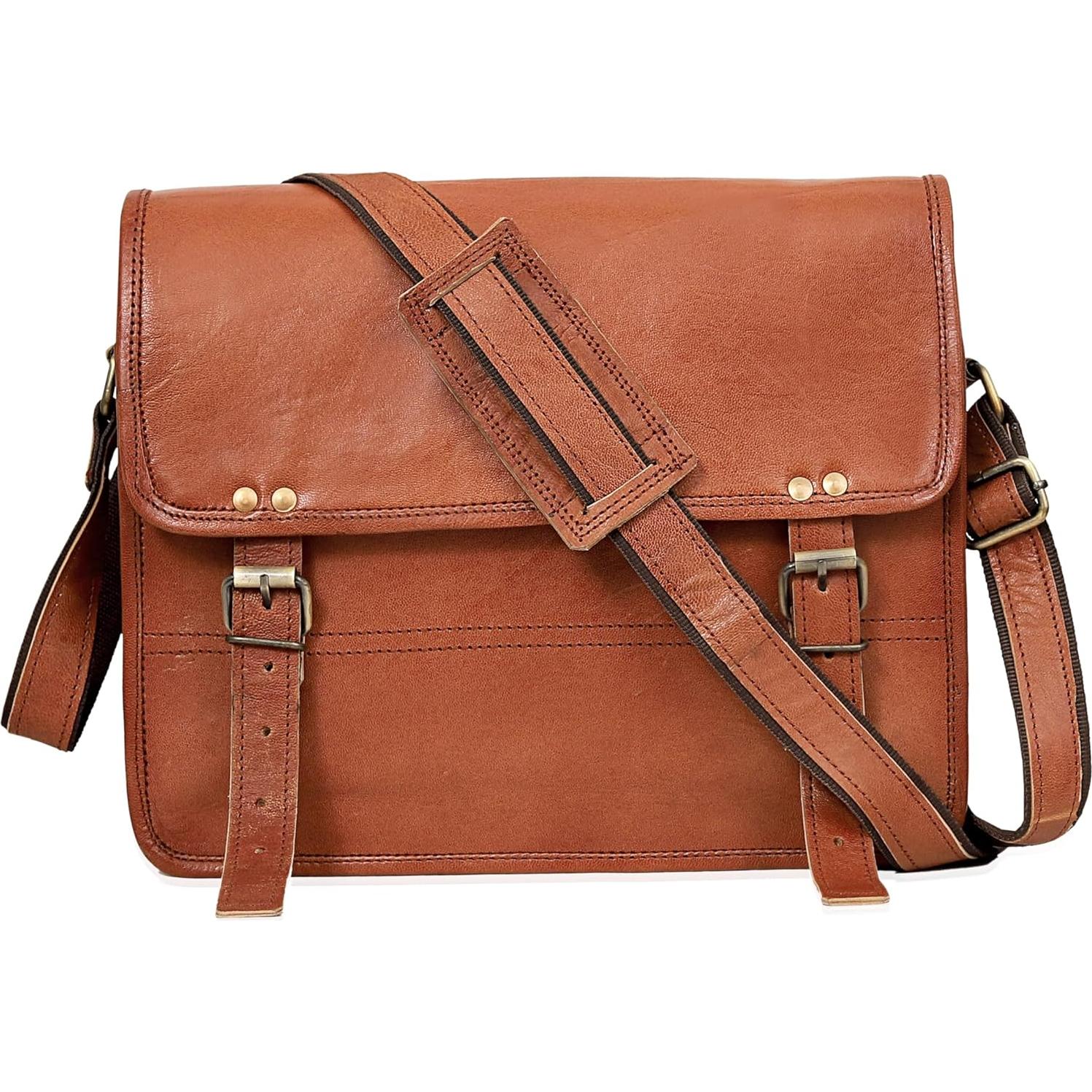 Bolsa de Mensajero de Cuero Genuino CUERO Mediana 35.5x27.9cm