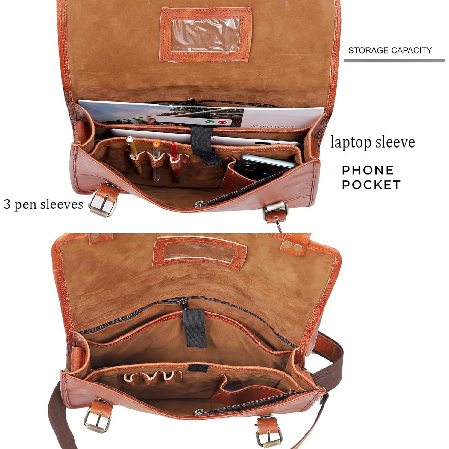 Bolsa de Mensajero de Cuero Genuino CUERO Mediana 35.5x27.9cm