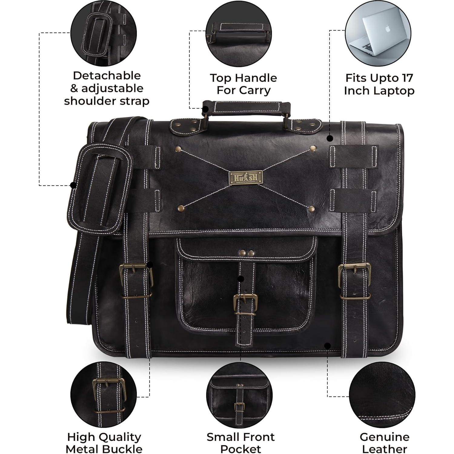 Maletín de Cuero HULSH para Laptop 17" - Bolsa Mensajera