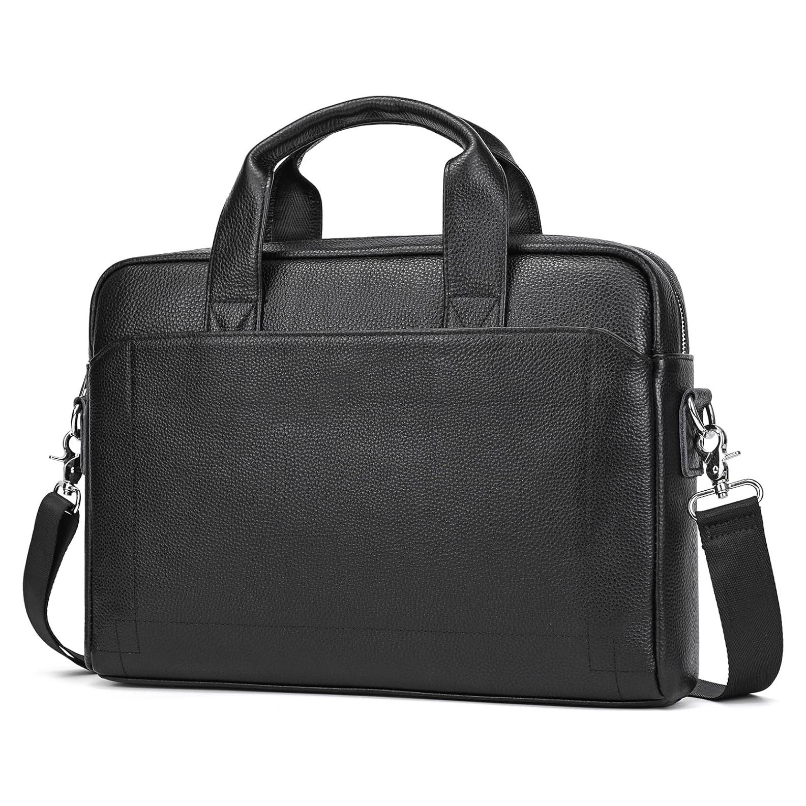 Maletín de Cuero Genuino SAIION para Hombres 15.6" Negro