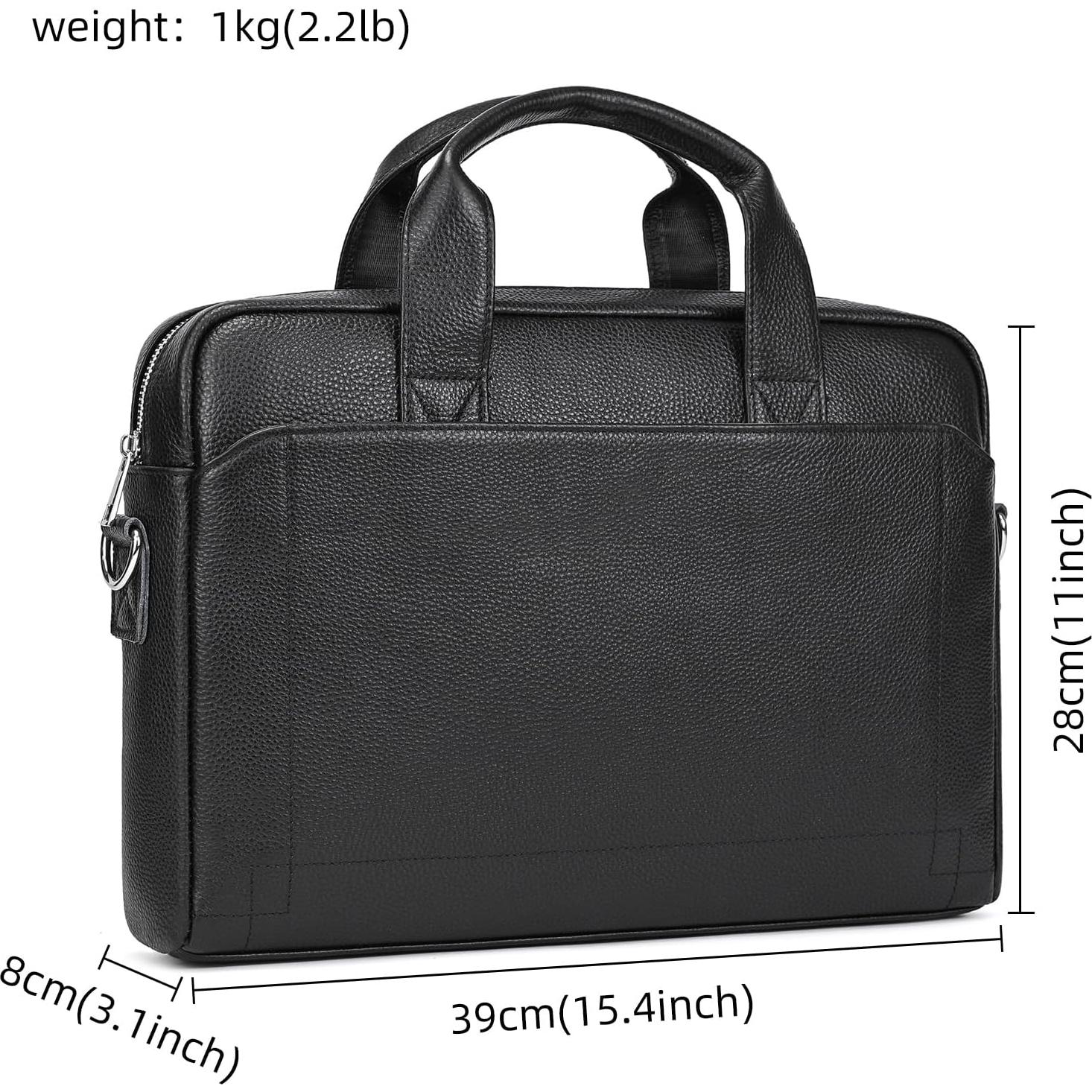 Maletín de Cuero Genuino SAIION para Hombres 15.6" Negro