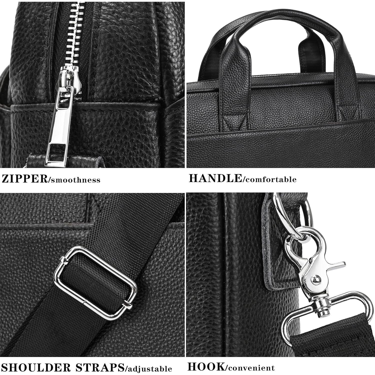 Maletín de Cuero Genuino SAIION para Hombres 15.6" Negro