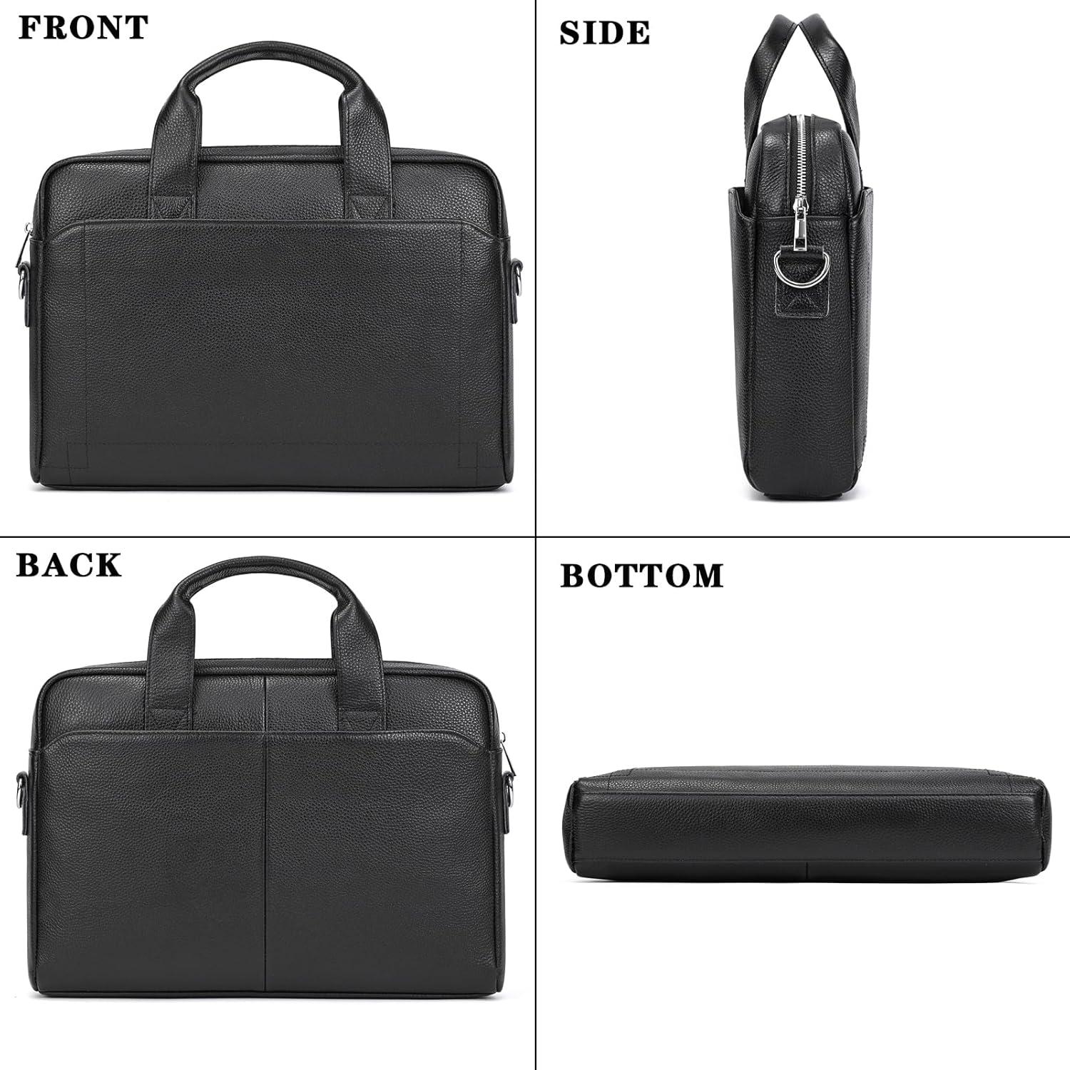 Maletín de Cuero Genuino SAIION para Hombres 15.6" Negro