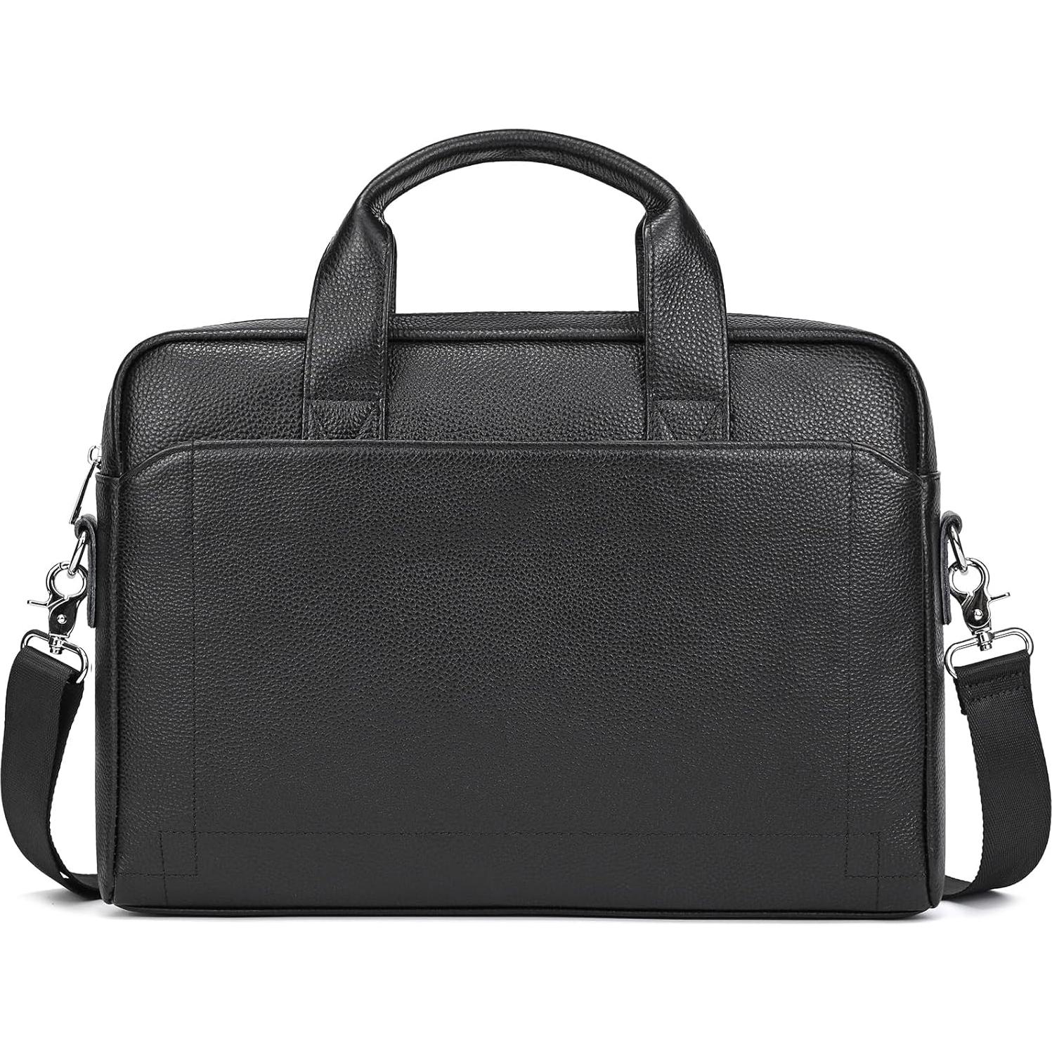 Maletín de Cuero Genuino SAIION para Hombres 15.6" Negro