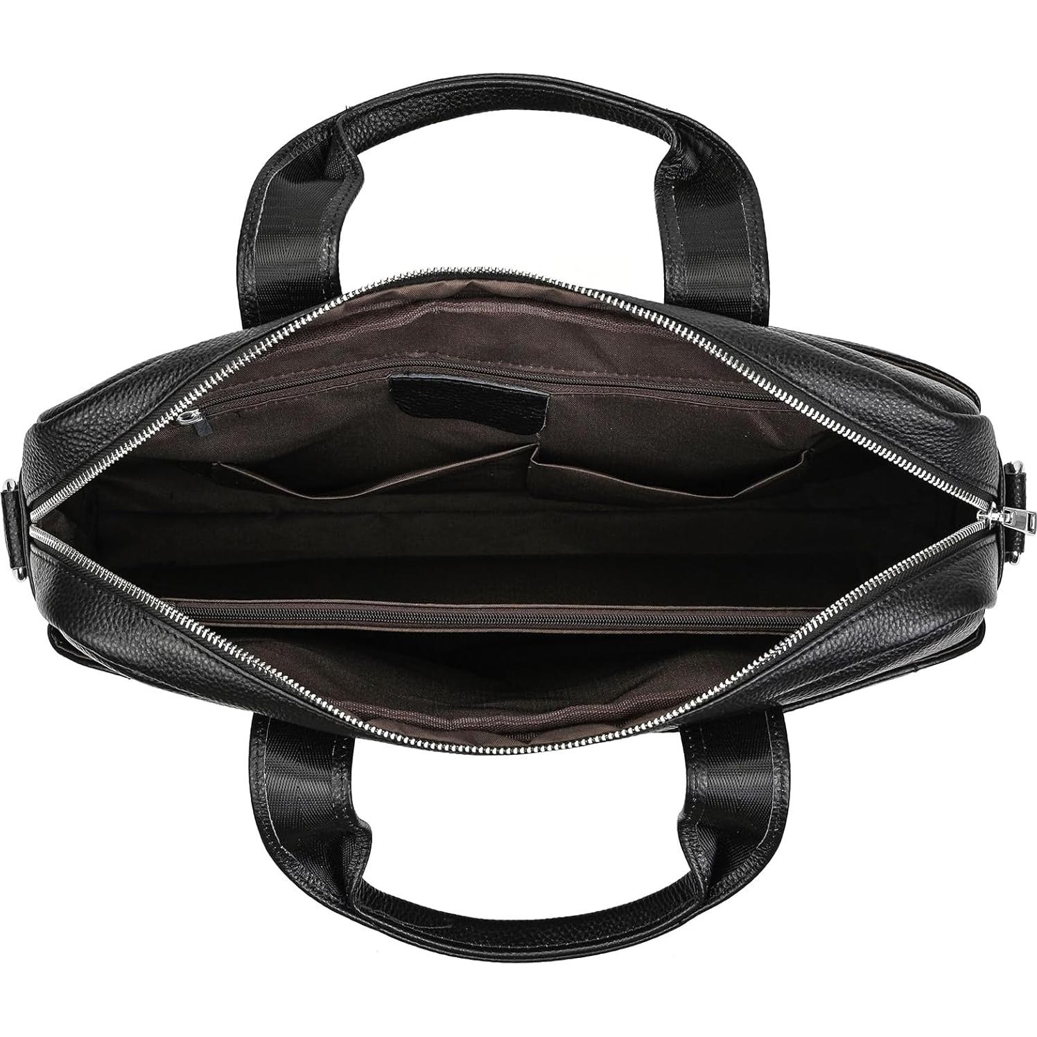 Maletín de Cuero Genuino SAIION para Hombres 15.6" Negro