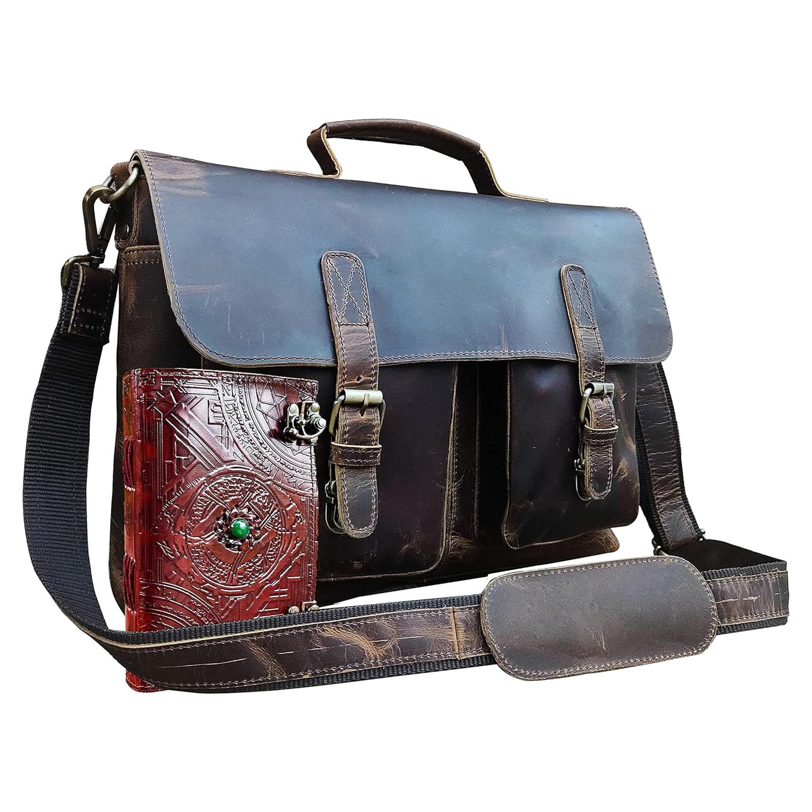 Bolsa de Mensajero de Cuero para Laptop 40x30x12cm Leather & Stitches