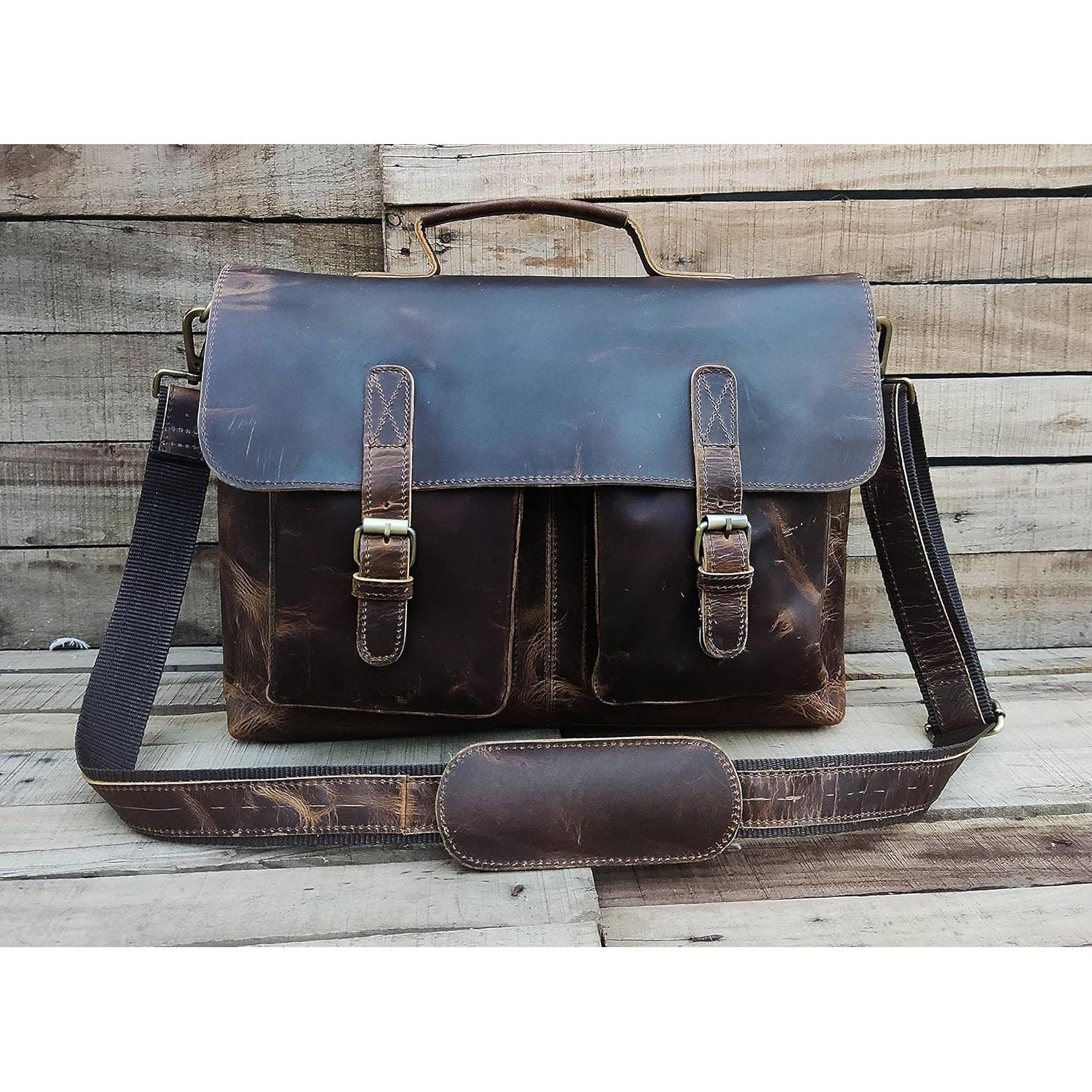 Bolsa de Mensajero de Cuero para Laptop 40x30x12cm Leather & Stitches