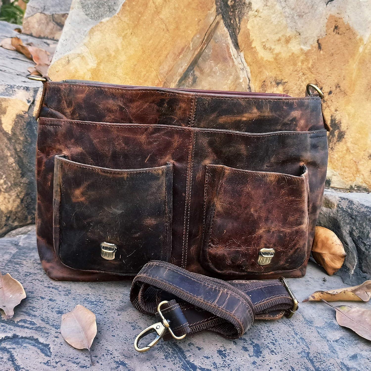 Bolsa de Mensajero de Cuero para Laptop 40x30x12cm Leather & Stitches
