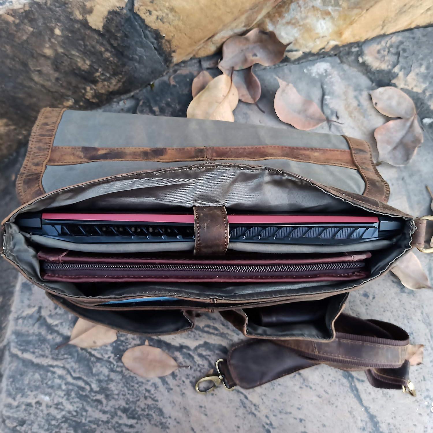 Bolsa de Mensajero de Cuero para Laptop 40x30x12cm Leather & Stitches
