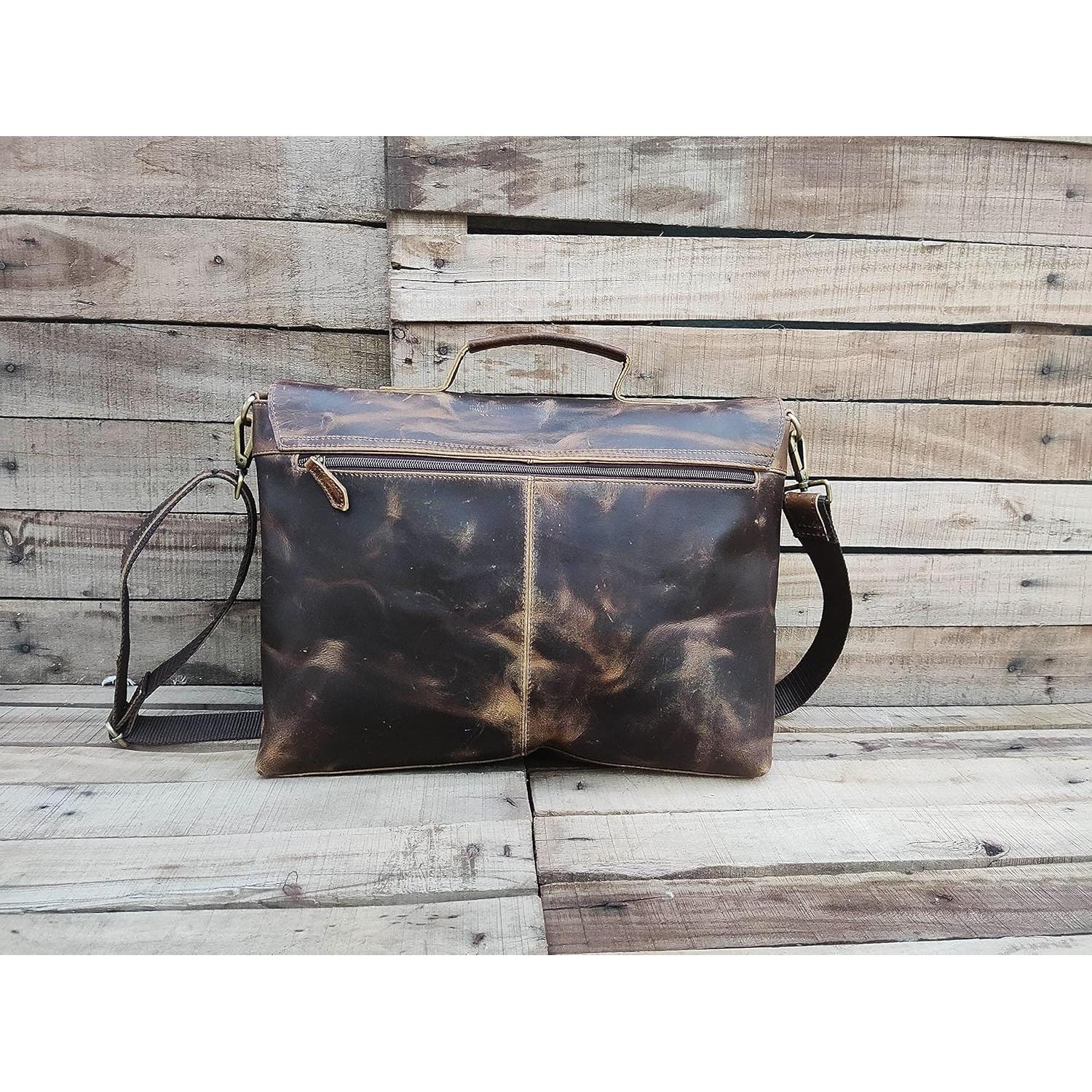 Bolsa de Mensajero de Cuero para Laptop 40x30x12cm Leather & Stitches