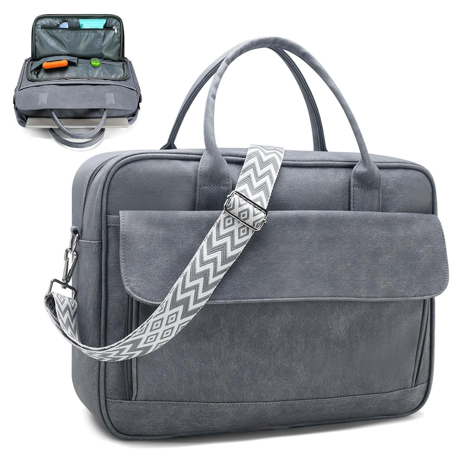 Bolsa Tote SUCIKORIO para Laptop 17.3" Cuero PU Gris