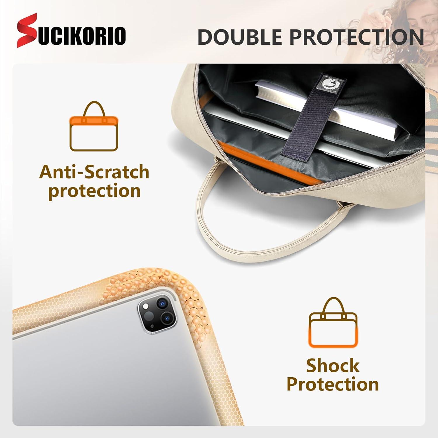 Bolsa Tote SUCIKORIO para Laptop 17.3" Cuero PU Gris