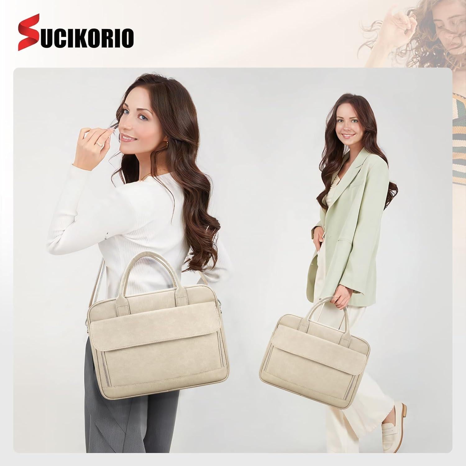 Bolsa Tote SUCIKORIO para Laptop 17.3" Cuero PU Gris