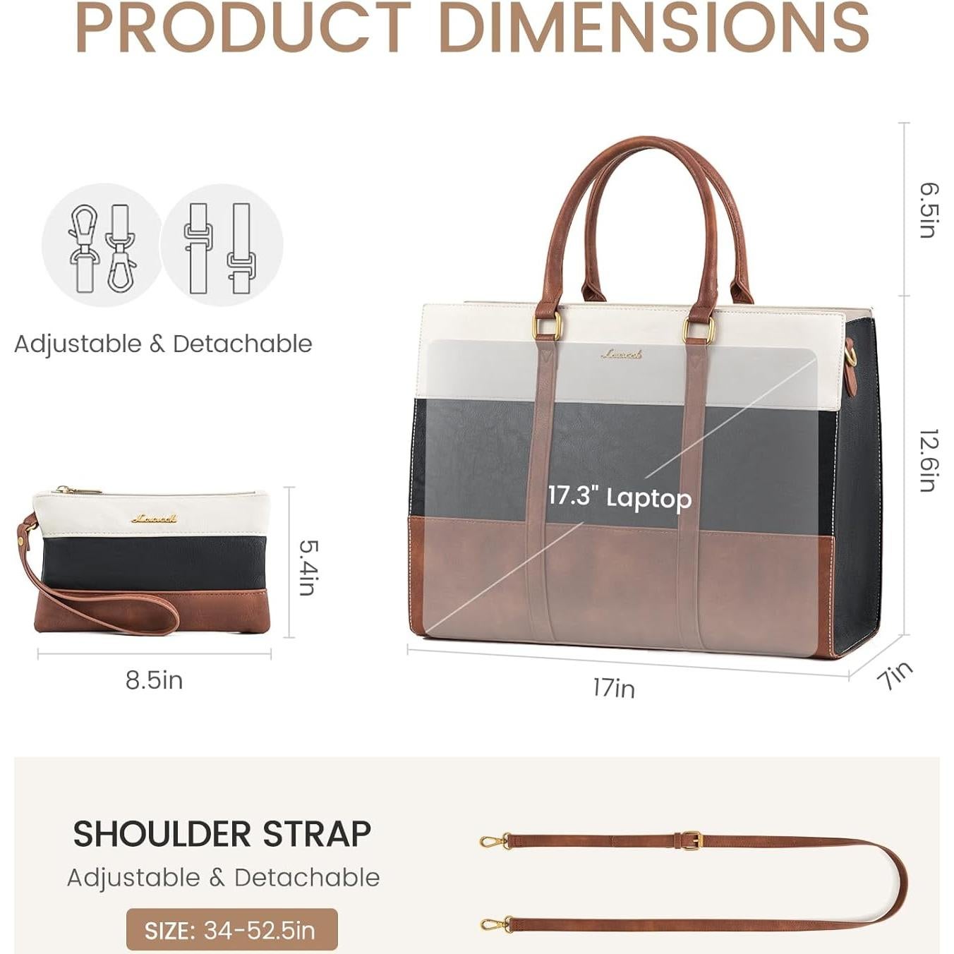 Bolsa Tote para Portátil LOVEVOOK 15.6" Cuero Impermeable