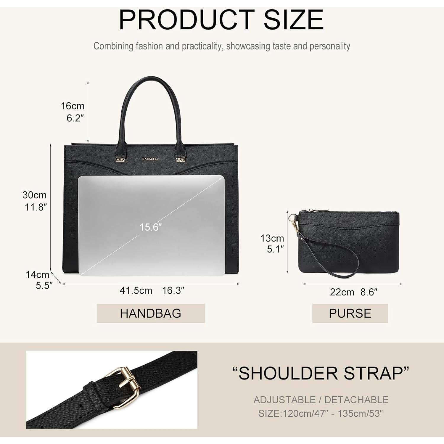 Bolso de mano de cuero vegano BASA BELA negro 41.4x30 cm