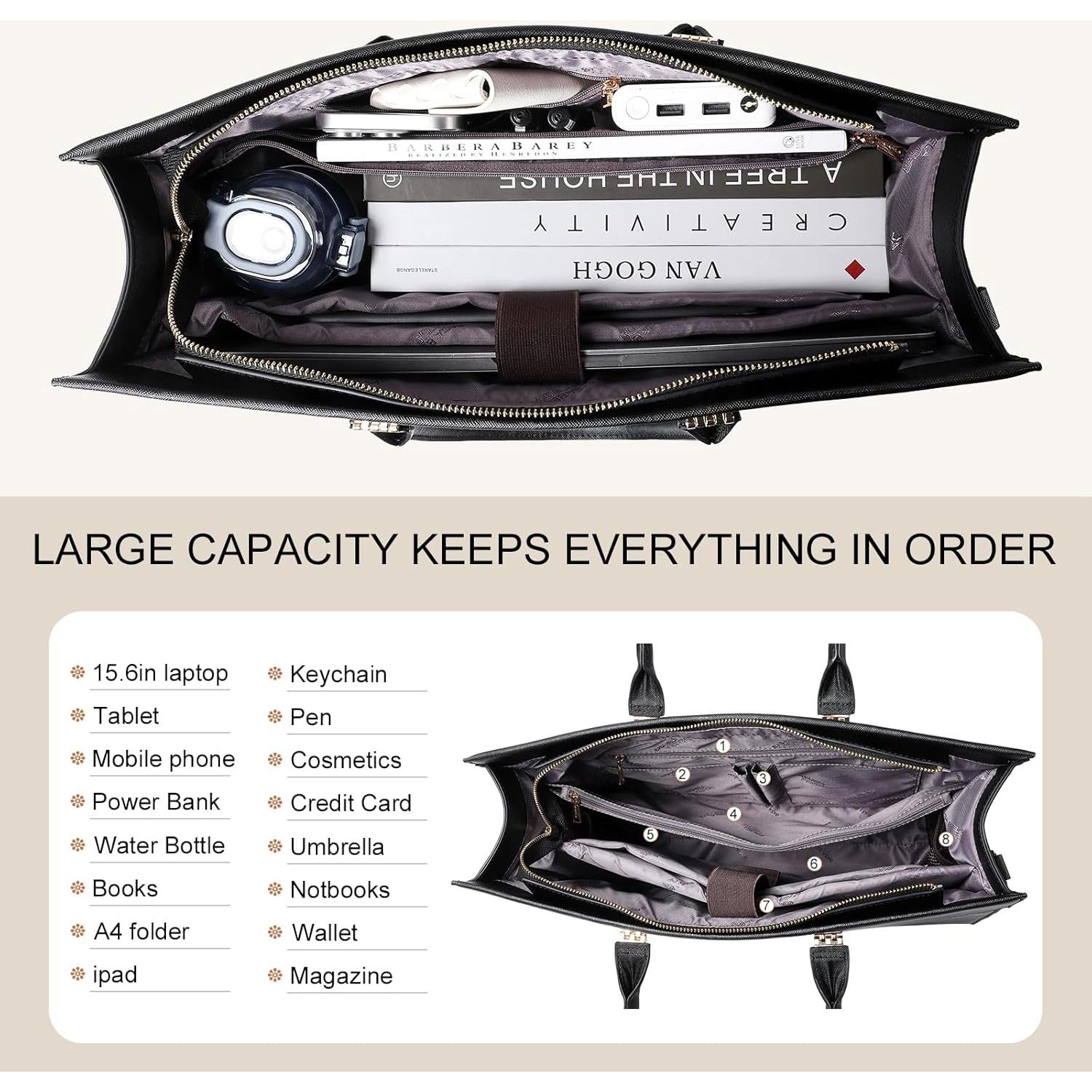 Bolso de mano de cuero vegano BASA BELA negro 41.4x30 cm