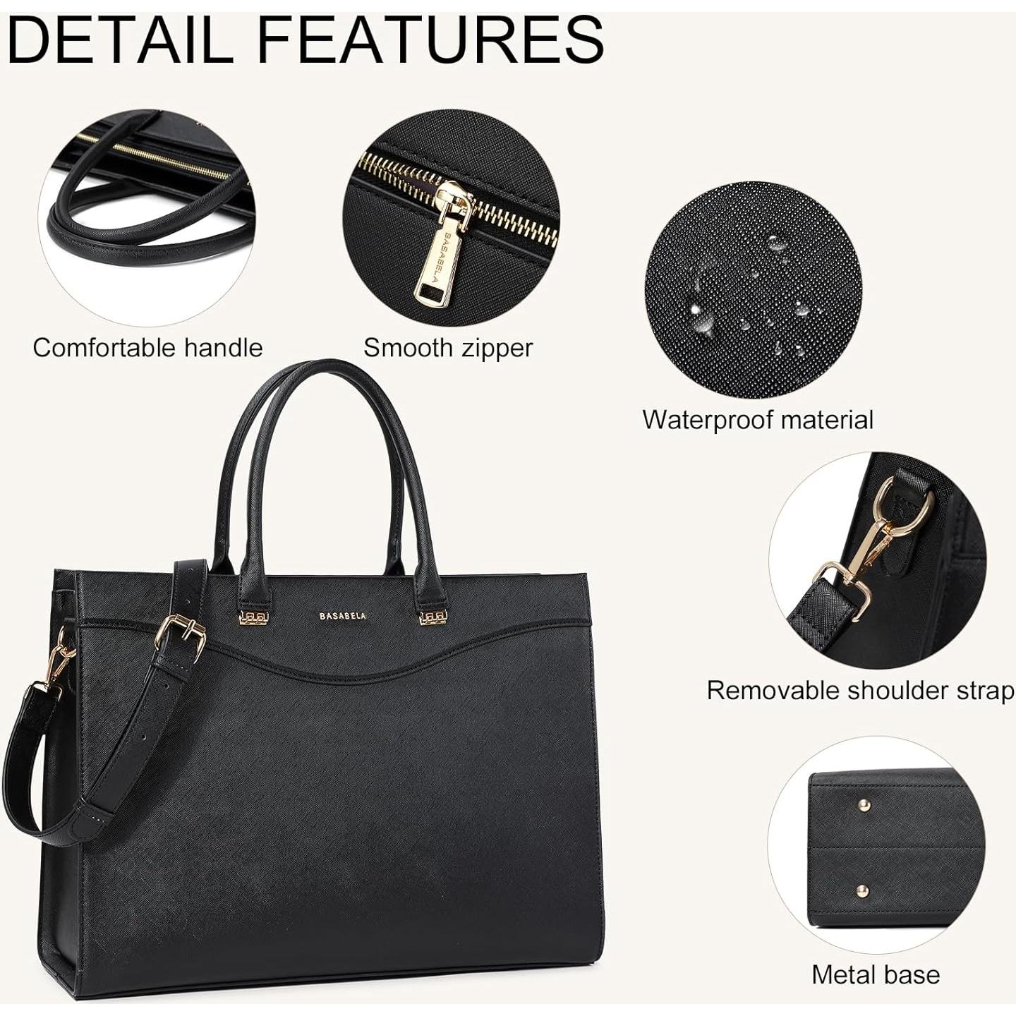 Bolso de mano de cuero vegano BASA BELA negro 41.4x30 cm