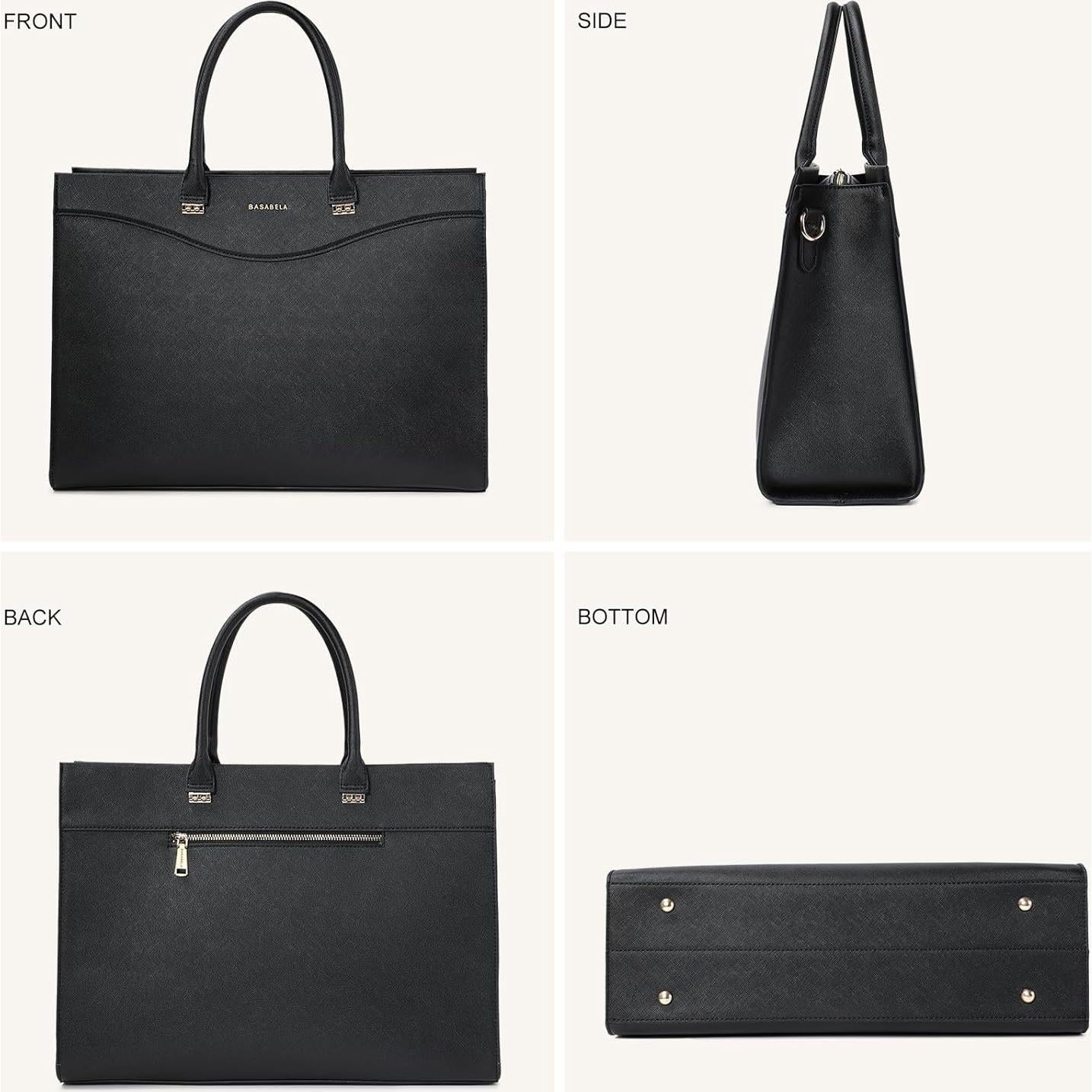 Bolso de mano de cuero vegano BASA BELA negro 41.4x30 cm