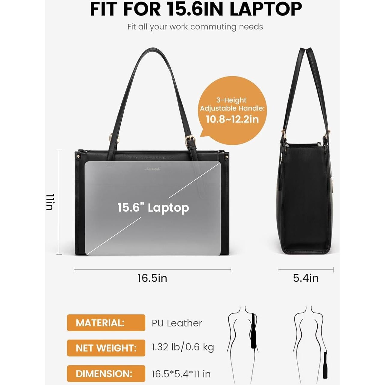 Bolso Tote LOVEVOOK para Laptop 15.6" Mujeres Negro