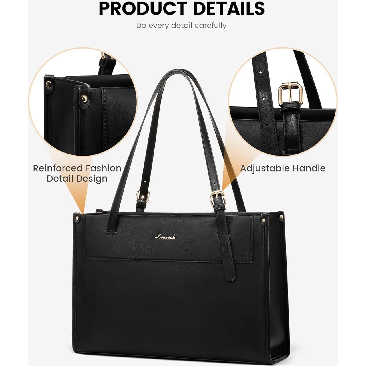 Bolso Tote LOVEVOOK para Laptop 15.6" Mujeres Negro