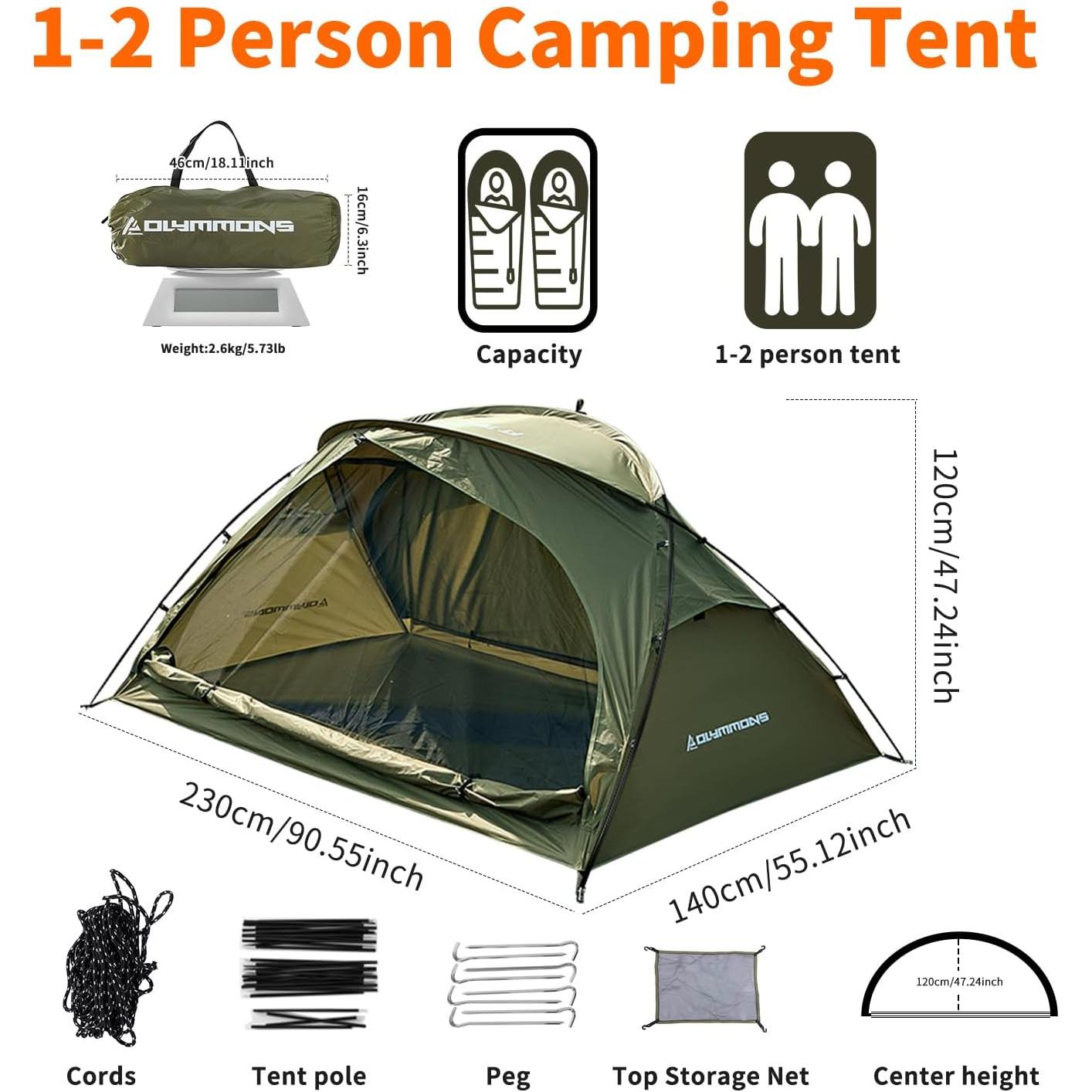 Tienda de Camping Olymmons T-16-GREEN 2 Personas Impermeable