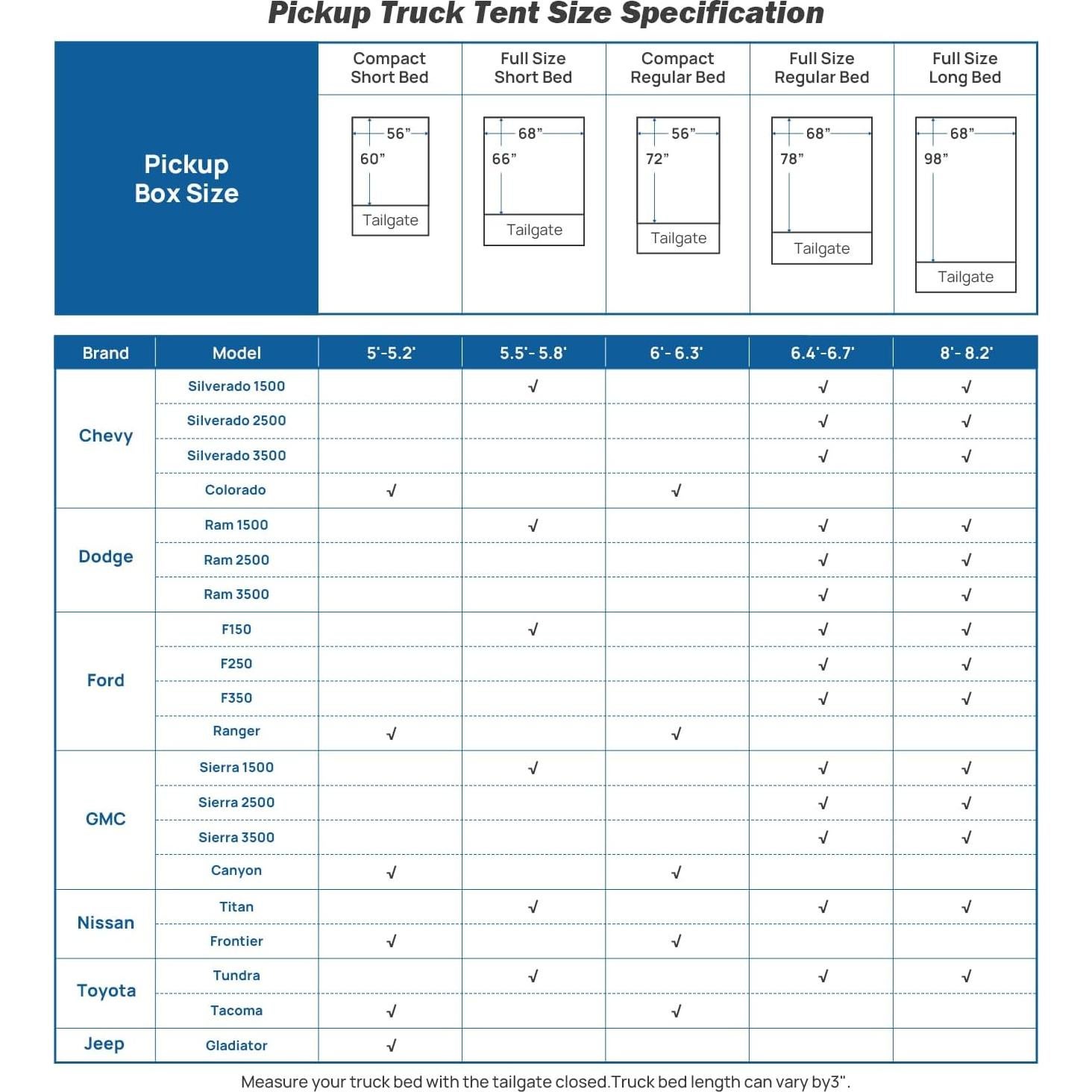 Tienda Portátil para Camioneta JOYTUTUS 6.0-6.3' Impermeable