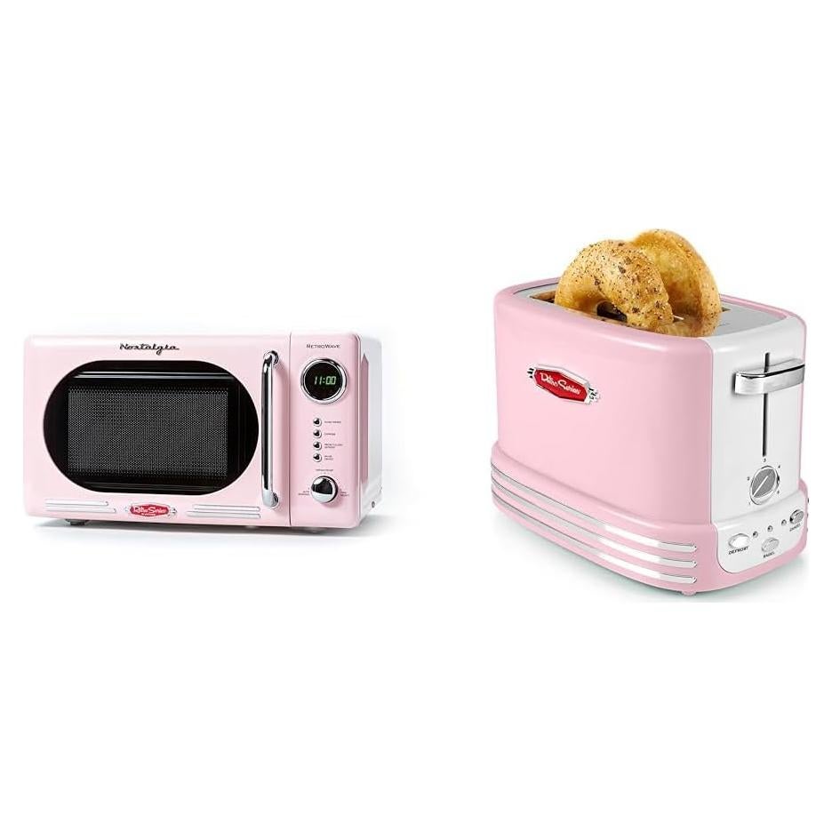 Horno Microondas Retro Nostalgia 19.8L 700W + Tostadora Rosa