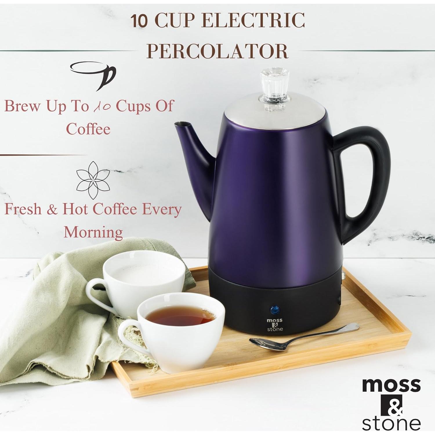 Cafetera Eléctrica Percoladora Moss & Stone 10 Tazas Púrpura