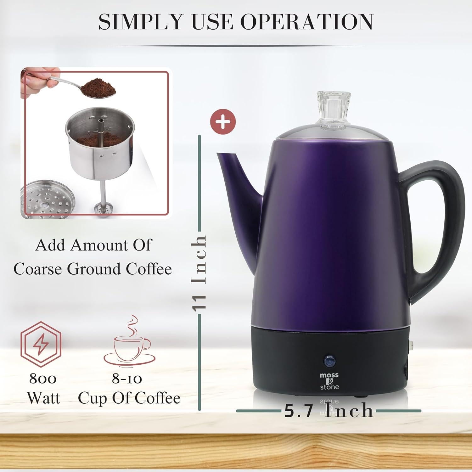 Cafetera Eléctrica Percoladora Moss & Stone 10 Tazas Púrpura