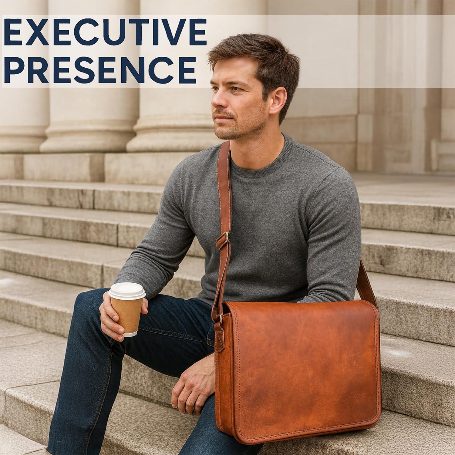 Bolsa Mensajero Cuero Grano Completo Rustic Town 39.6x27.9x10.2cm