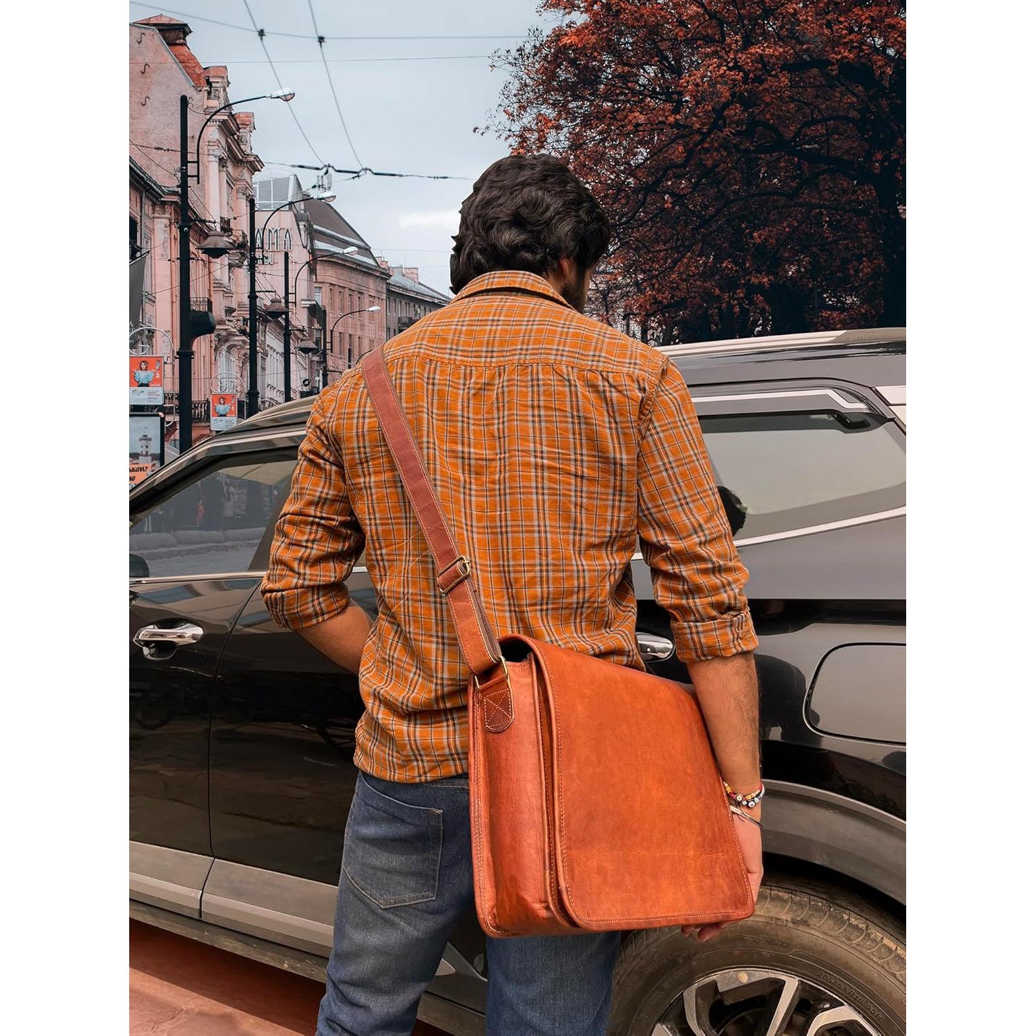 Bolsa Mensajero Cuero Grano Completo Rustic Town 39.6x27.9x10.2cm