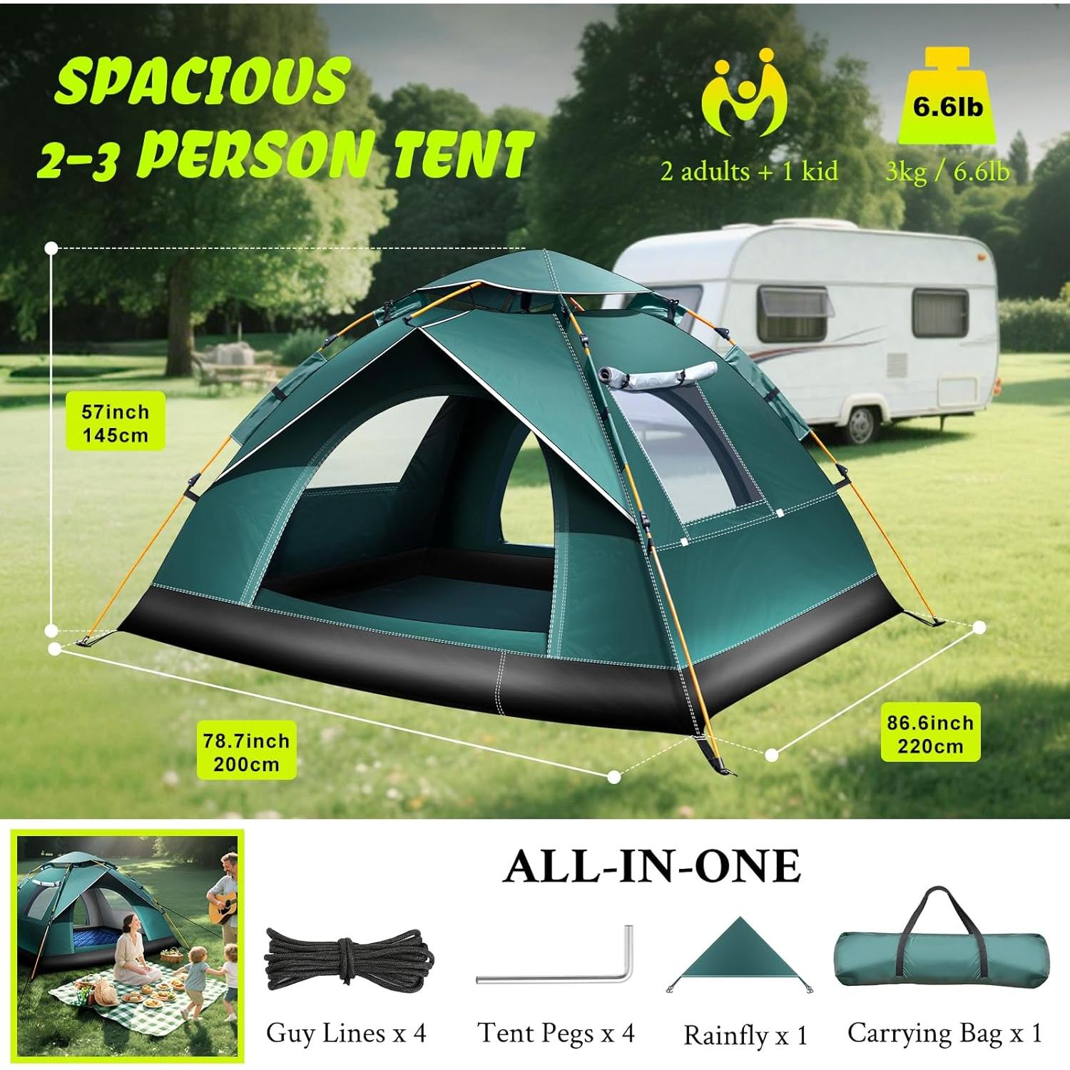 Carpa para Camping FUNANASUN Automática 2-3 Personas Impermeable