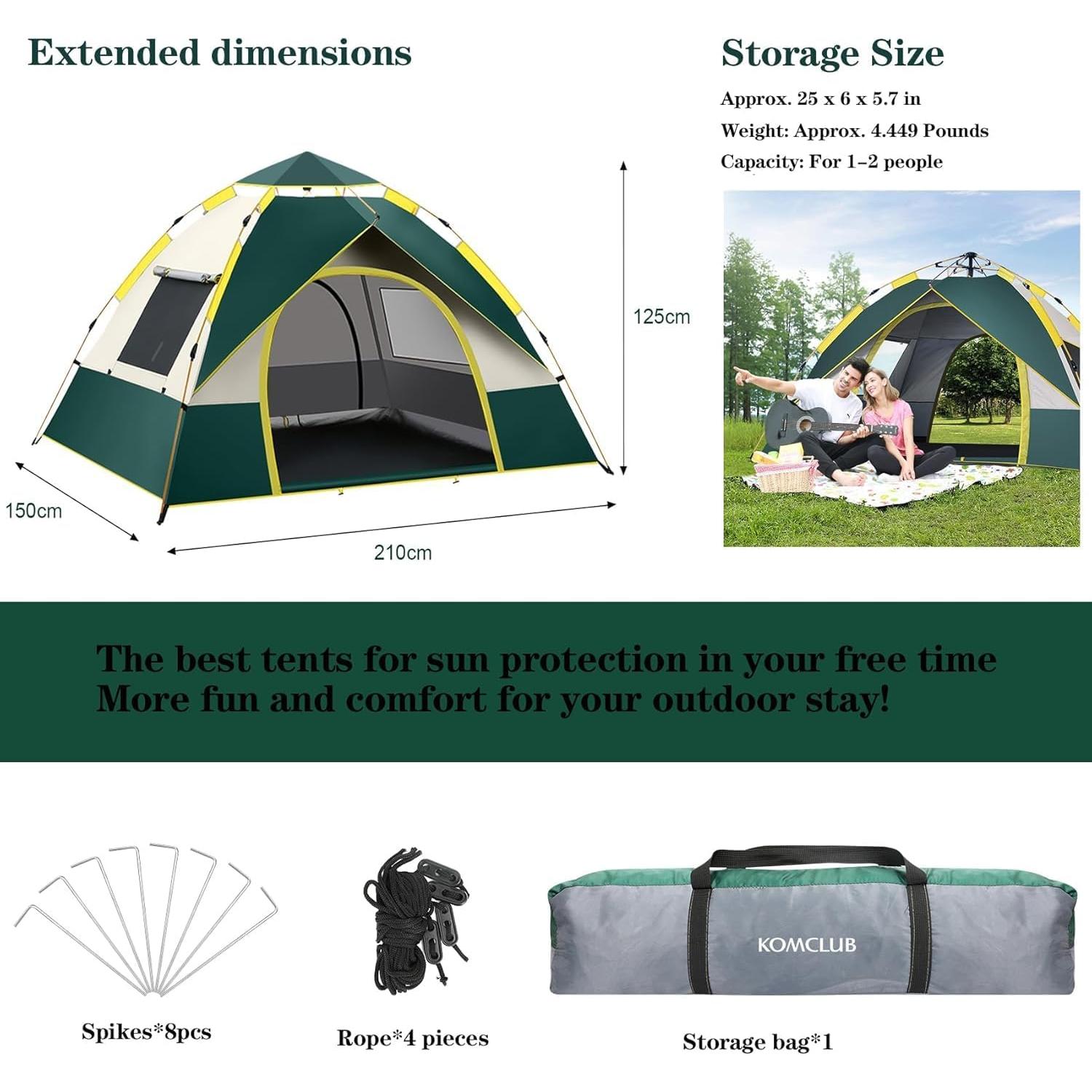 Carpa de Camping Bellgyfied 4 Personas Verde 150x200 cm