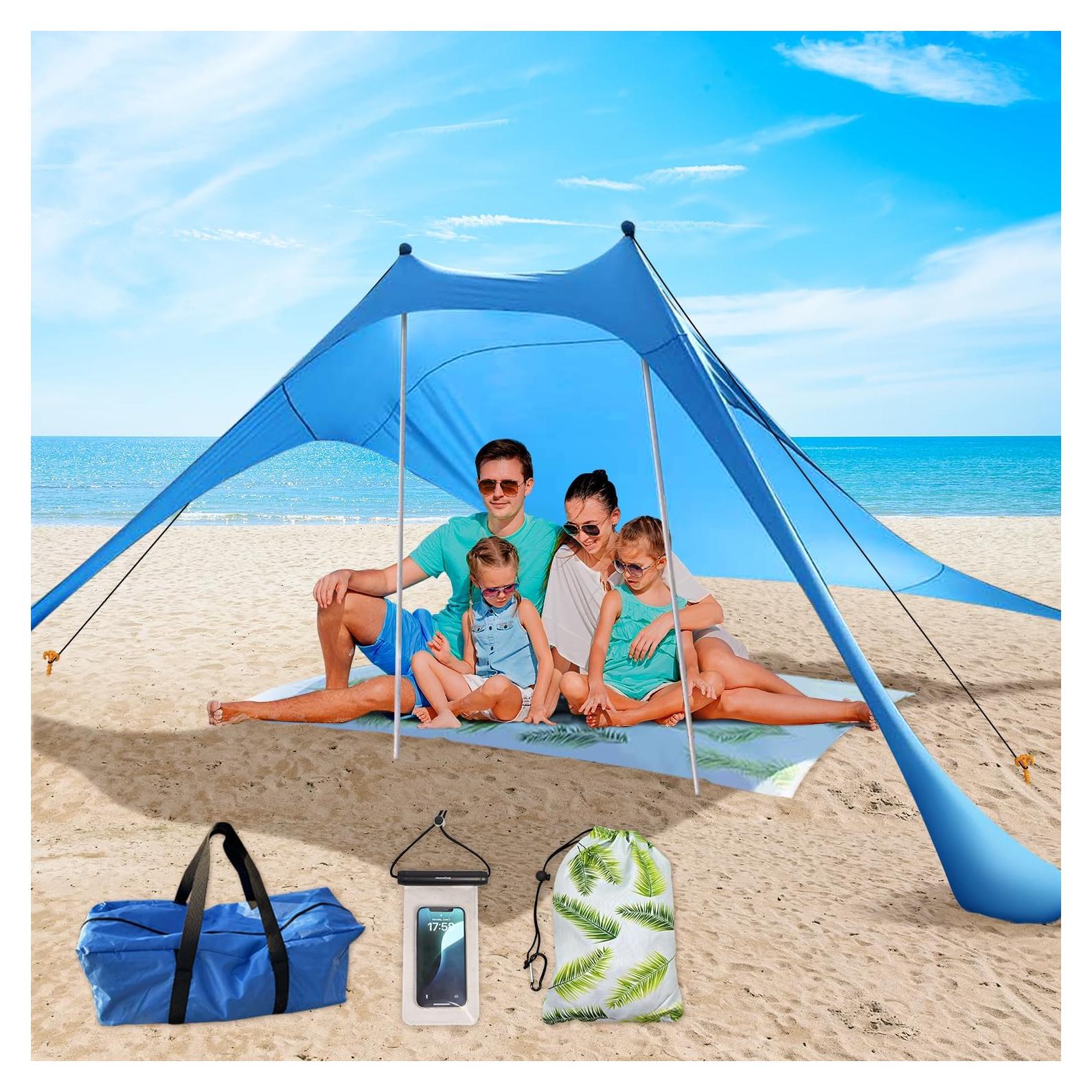 Toldo de Playa Koaizhsen 2.3x2.3m con Manta y UPF50+