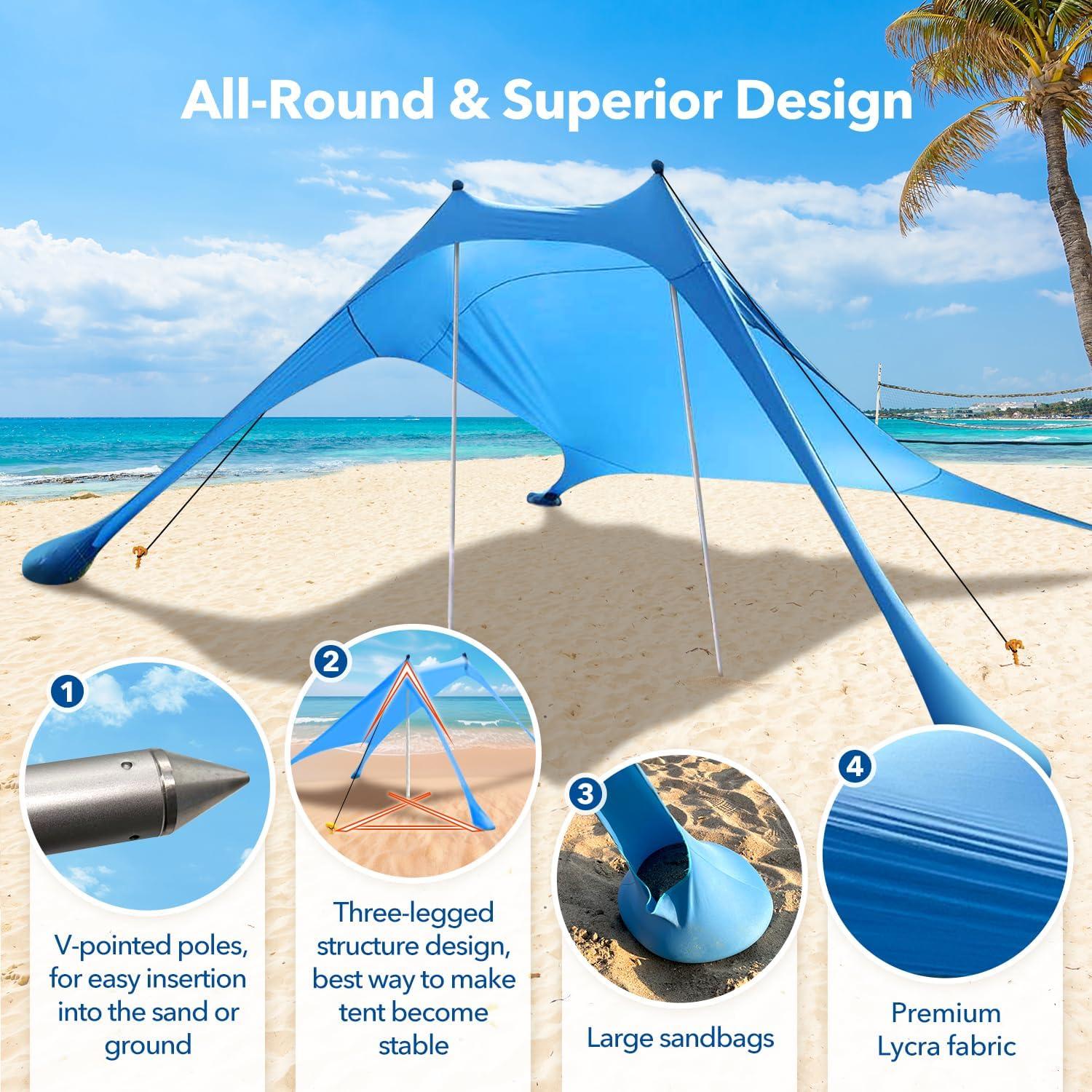 Toldo de Playa Koaizhsen 2.3x2.3m con Manta y UPF50+