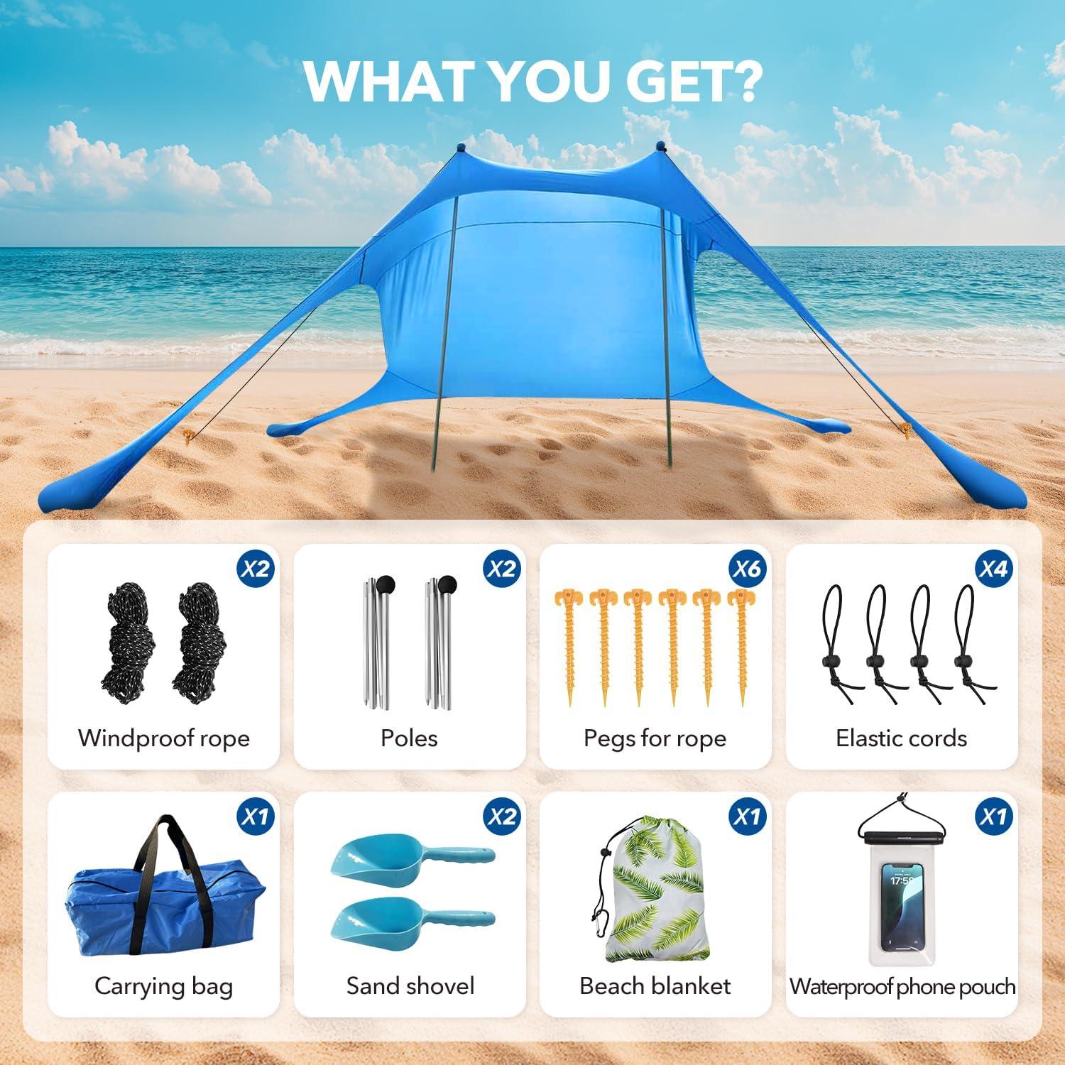 Toldo de Playa Koaizhsen 2.3x2.3m con Manta y UPF50+