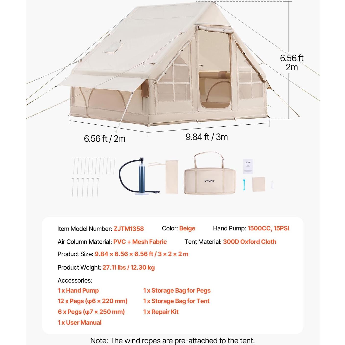 Tienda Inflable VEVOR para Camping 3-5 Personas 6.5 m²