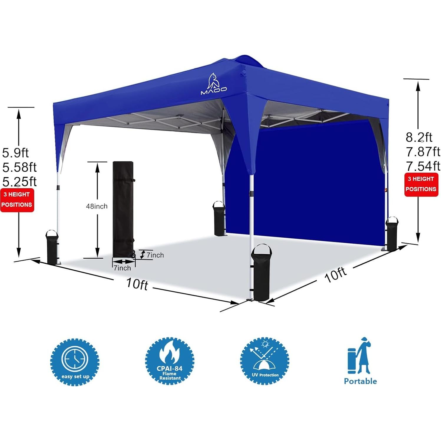 Carpa Plegable MAOO 3x3m Impermeable con Pared Lateral Azul