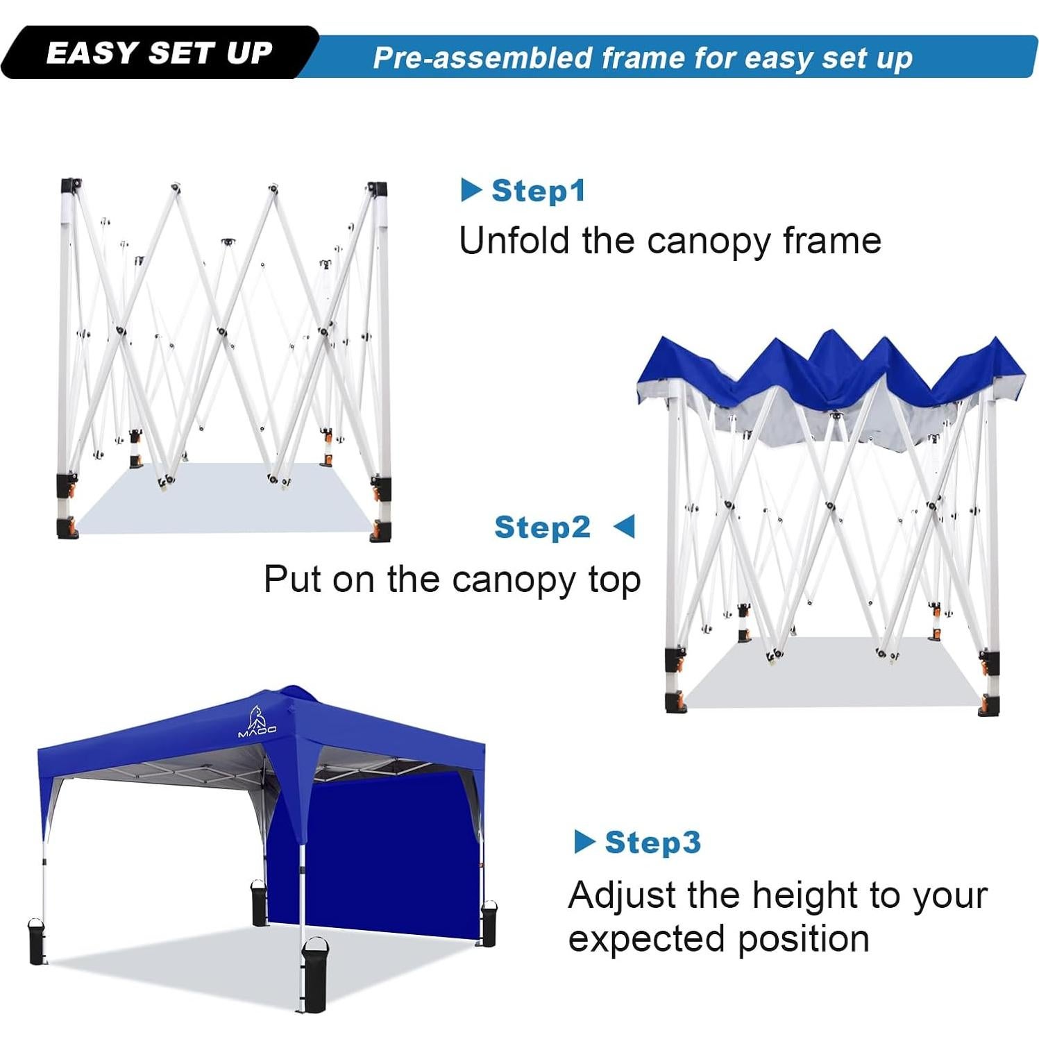 Carpa Plegable MAOO 3x3m Impermeable con Pared Lateral Azul
