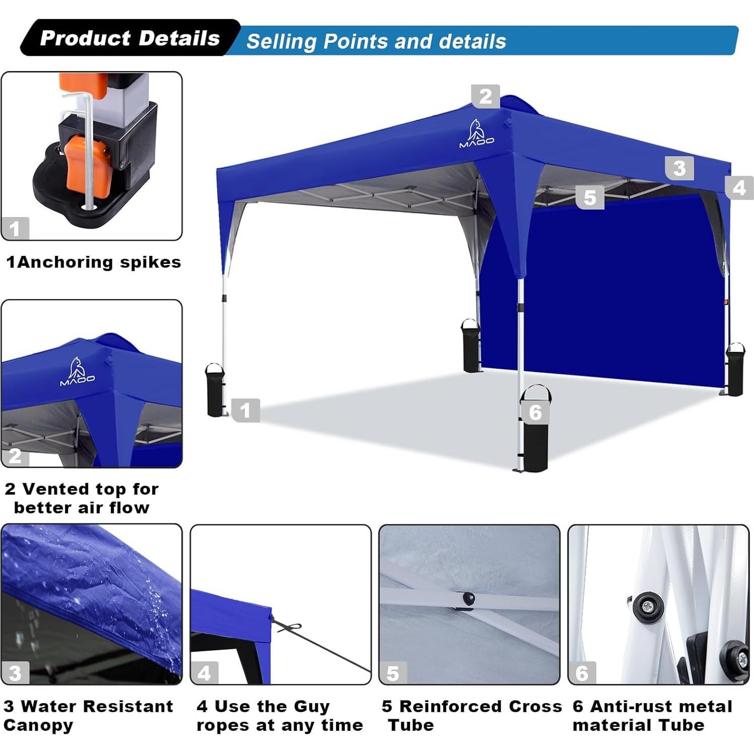 Carpa Plegable MAOO 3x3m Impermeable con Pared Lateral Azul