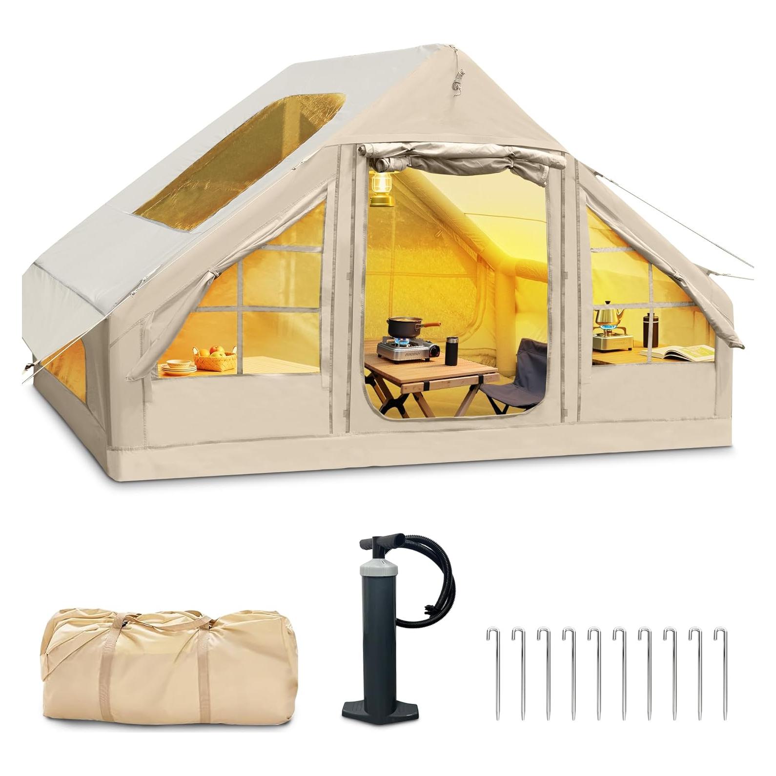 Tienda Inflable de Camping WARONE para 10 Personas Beige