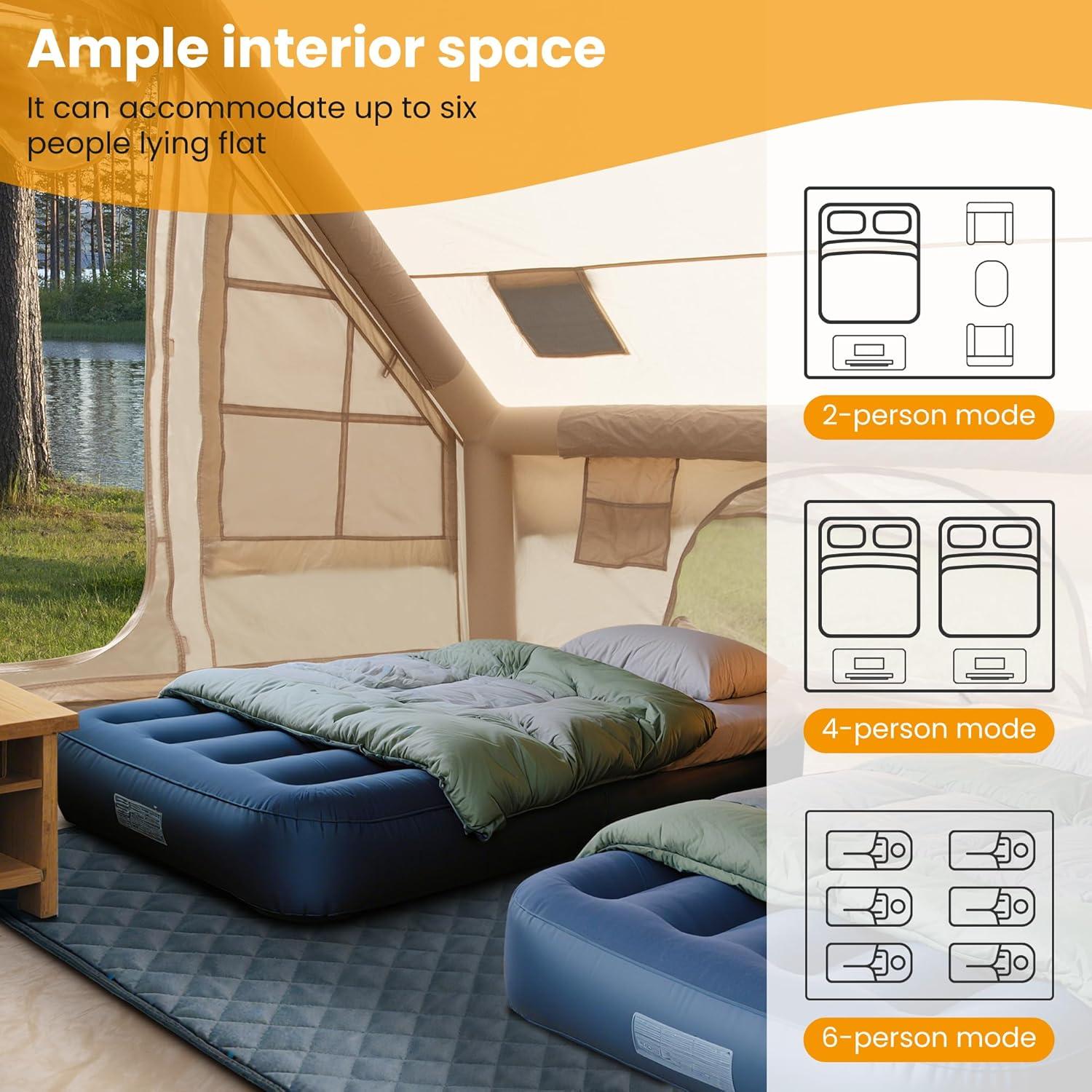 Tienda Inflable de Camping WARONE para 10 Personas Beige